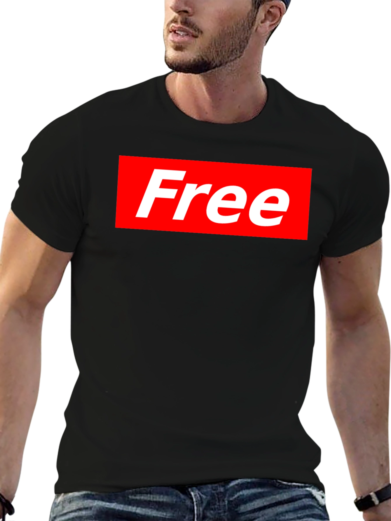 Black Free Supreme Style T-Shirt - Black Cotton Blend Tee view 6