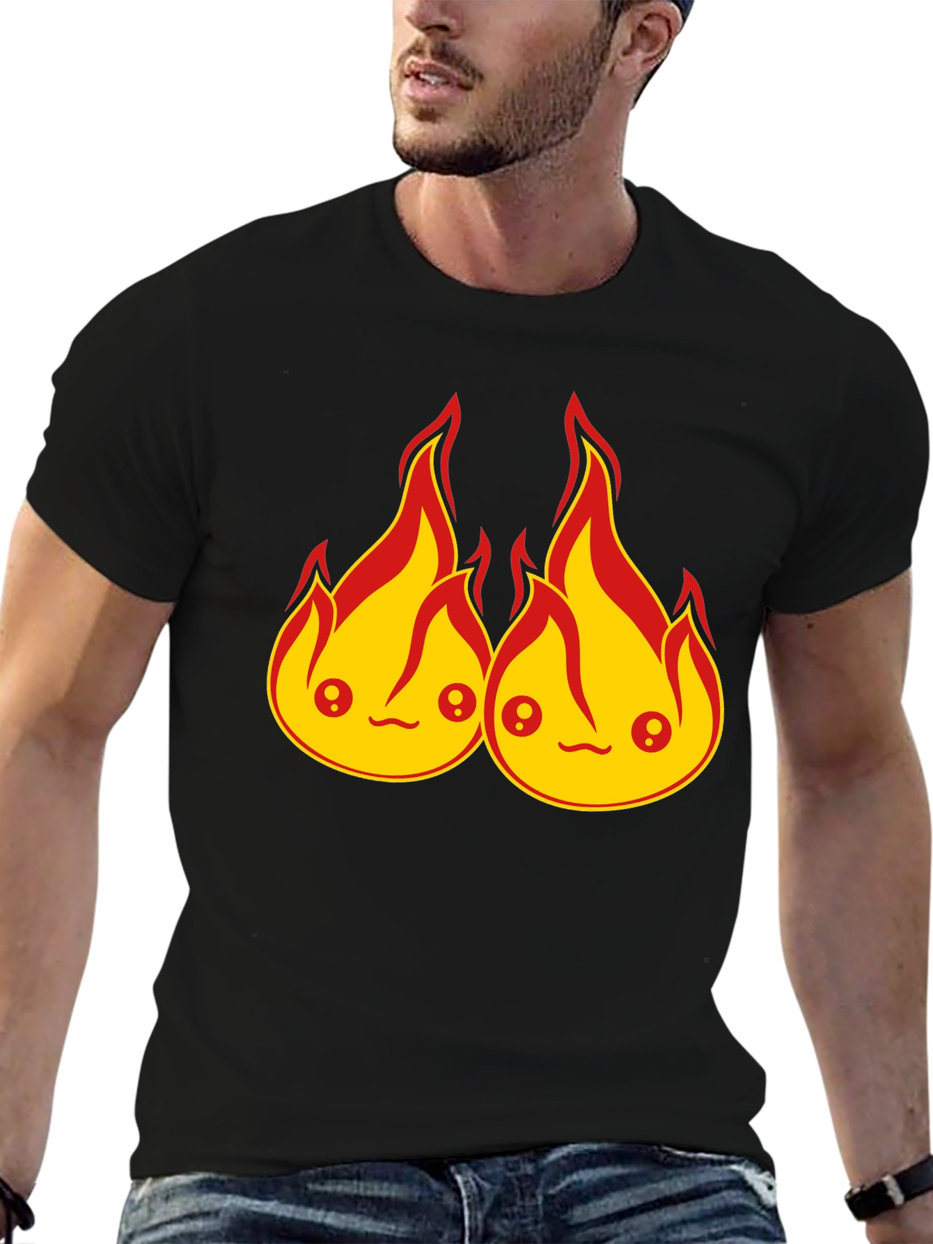 Black Kawaii Fire Flames Graphic T-Shirt - Cute Design view 6