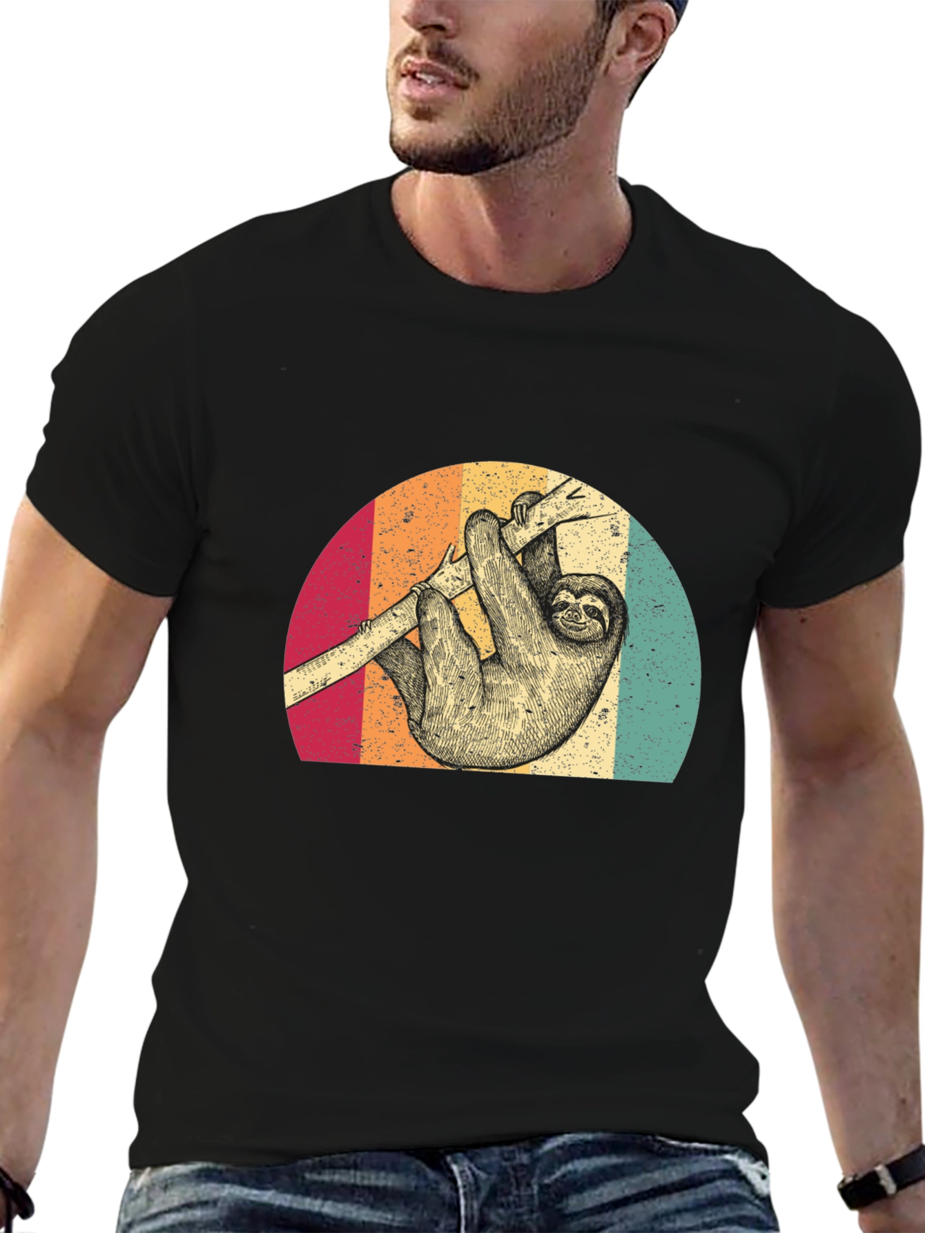 Black Retro Sloth T-Shirt view 6