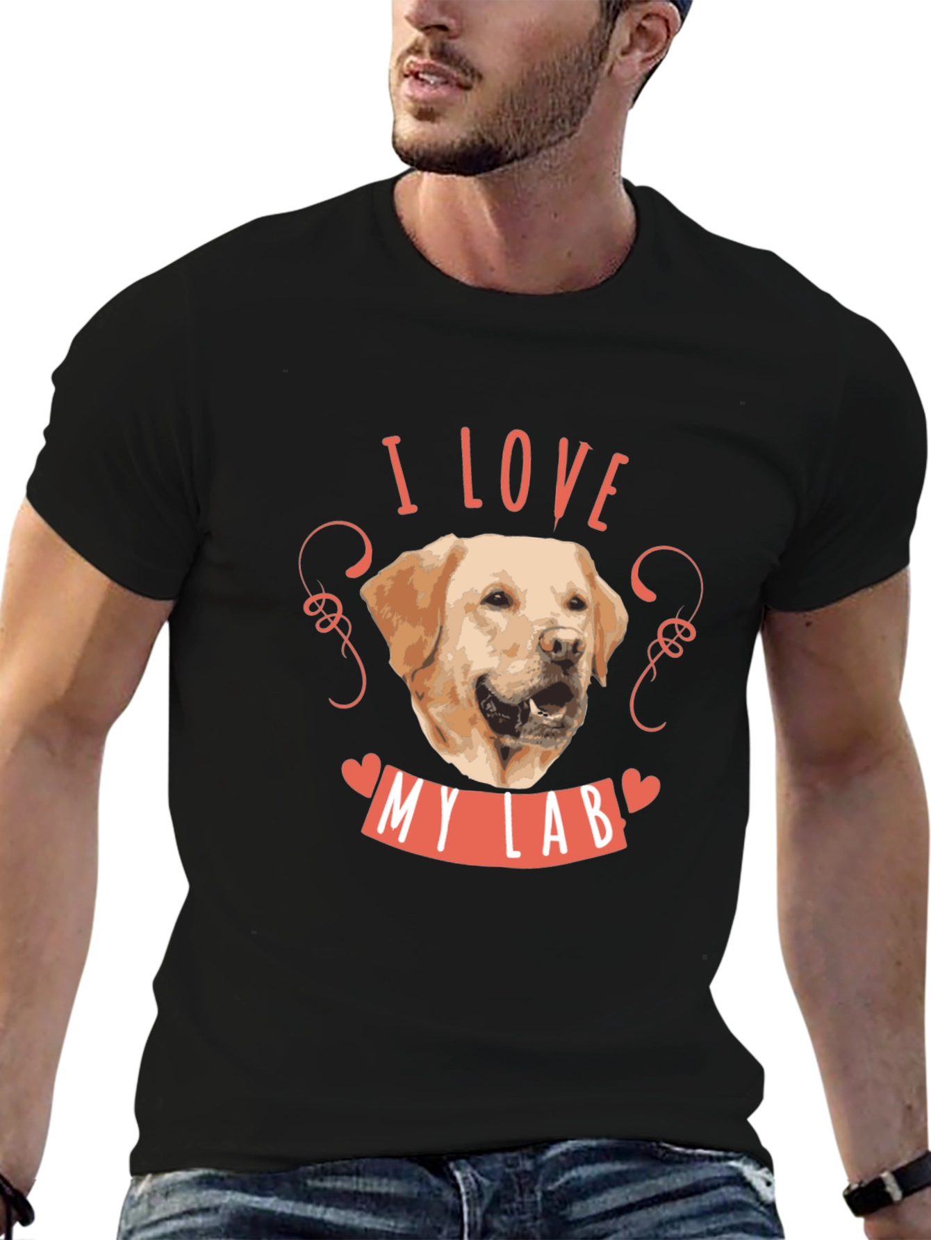 Black I Love My Lab Dog T-Shirt - Black Cotton Tee view 6