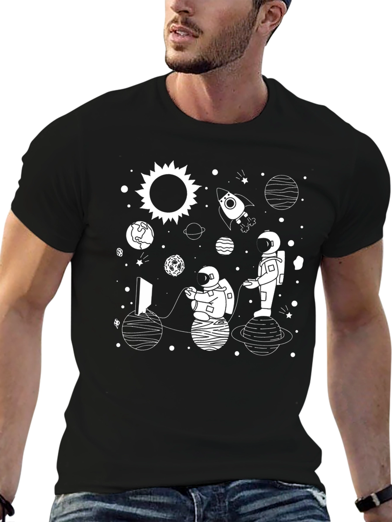 Black Astronaut Gaming T-Shirt - Space Lover Gift view 6
