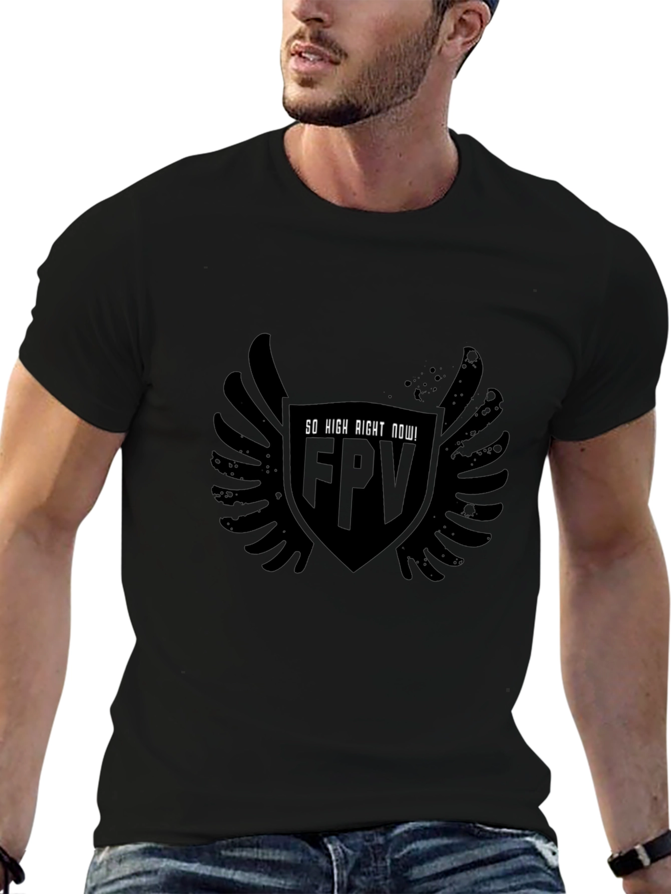FPV Drone Pilot T-Shirt - "So High Right Now!" Black Tee - 6