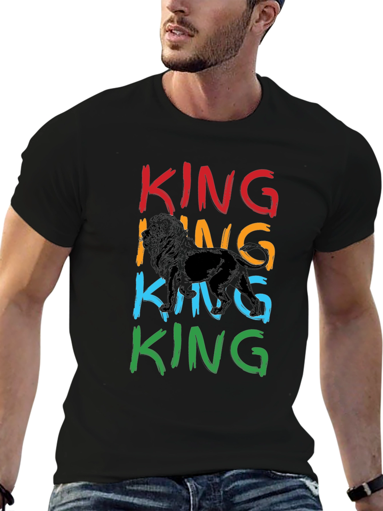 Black King Lion Graphic Print Men's T-Shirt view 6