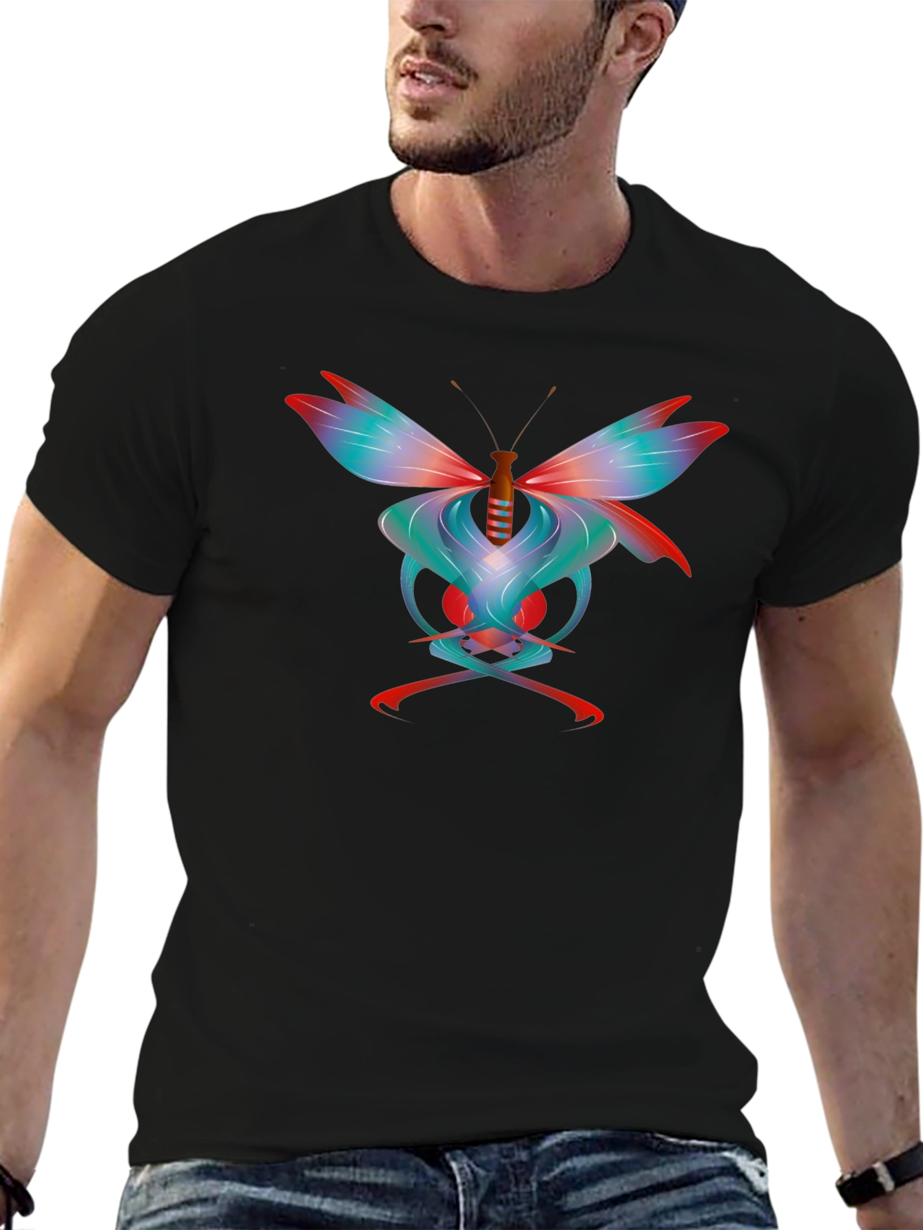 Black Butterfly Skull Graphic Print T-Shirt - Unique Design view 6