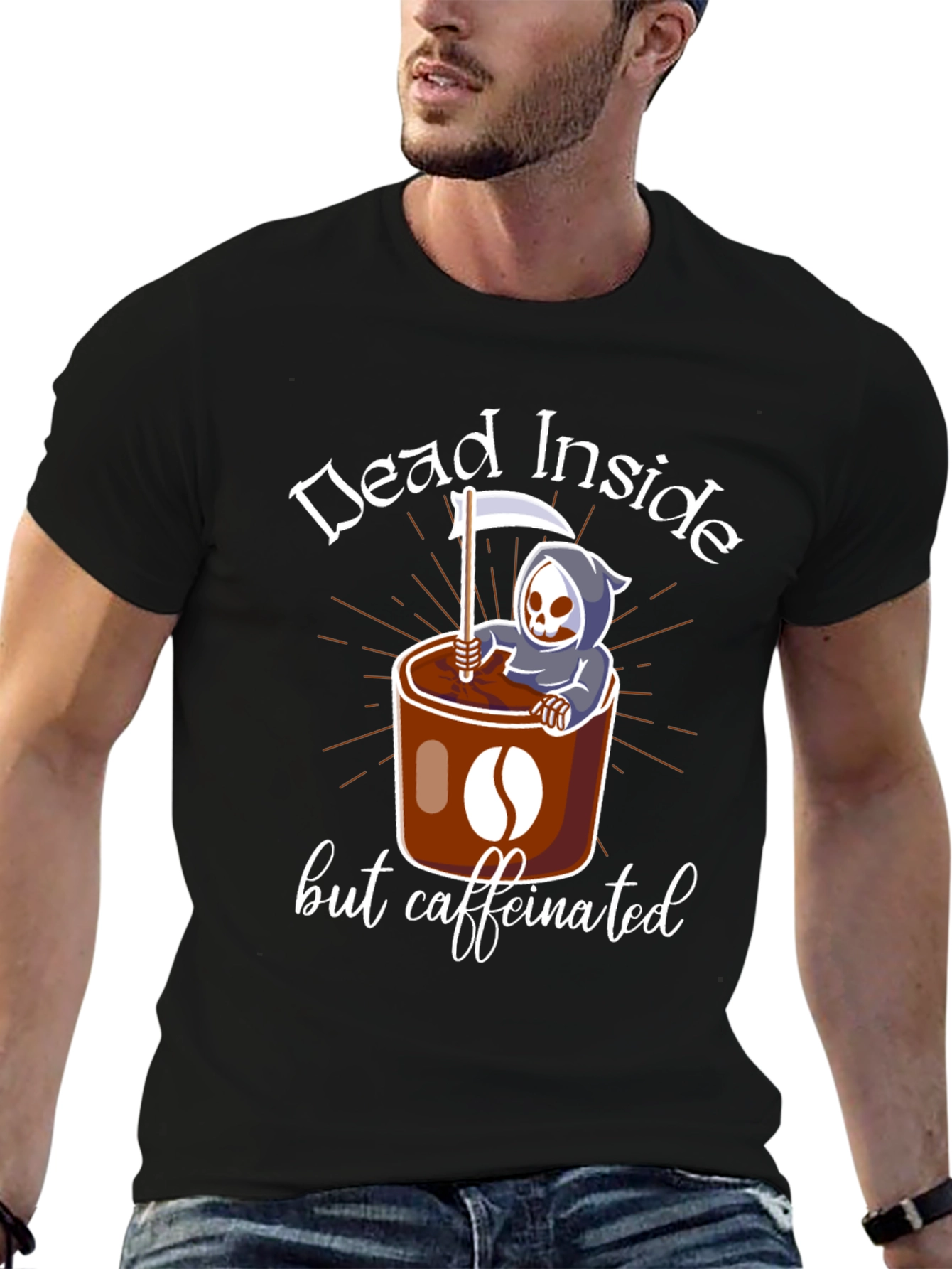 Black Dead Inside But Caffeinated T-Shirt view 6