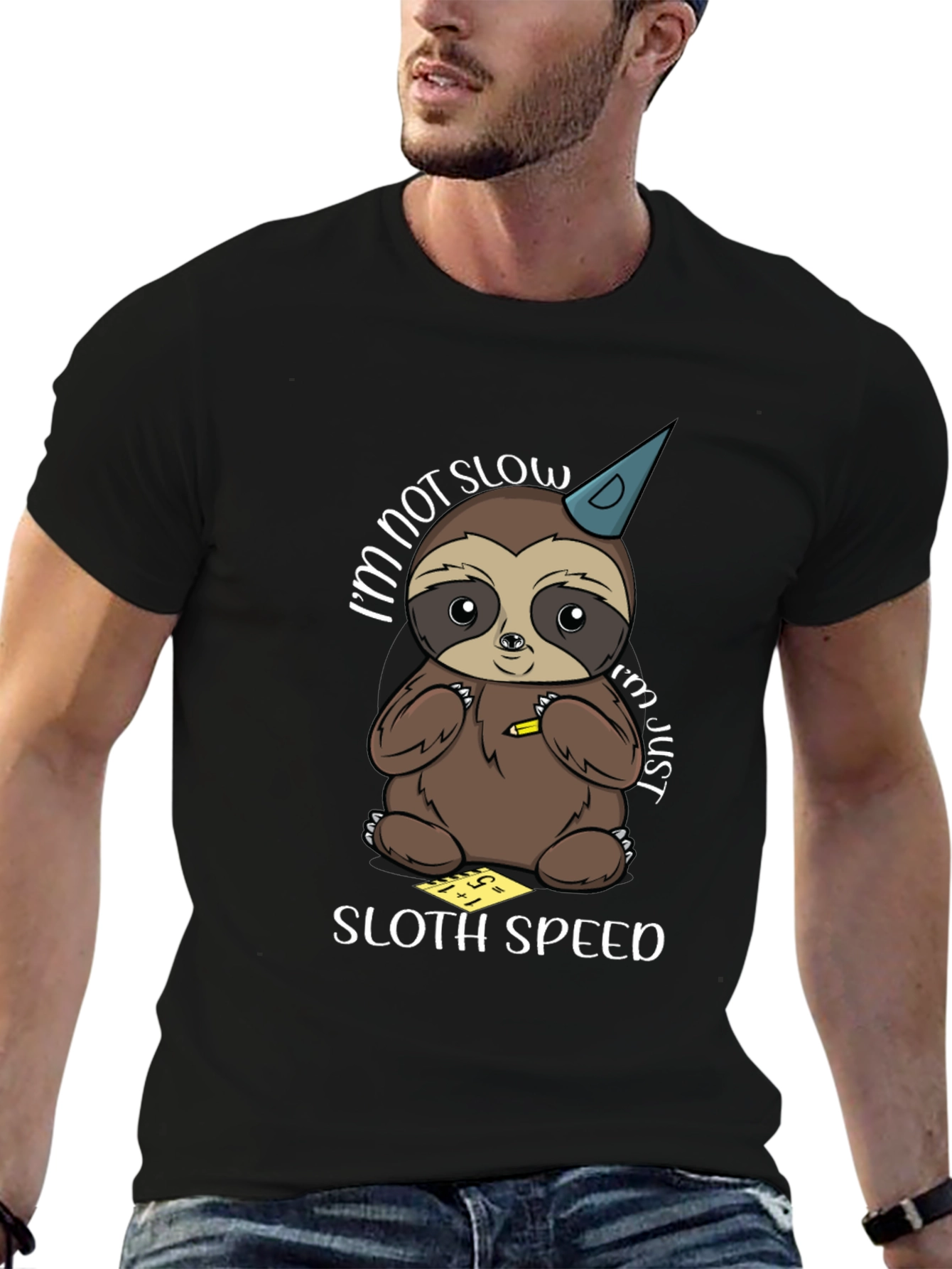 Black Cute Sloth Math T-Shirt - Sloth Speed view 6