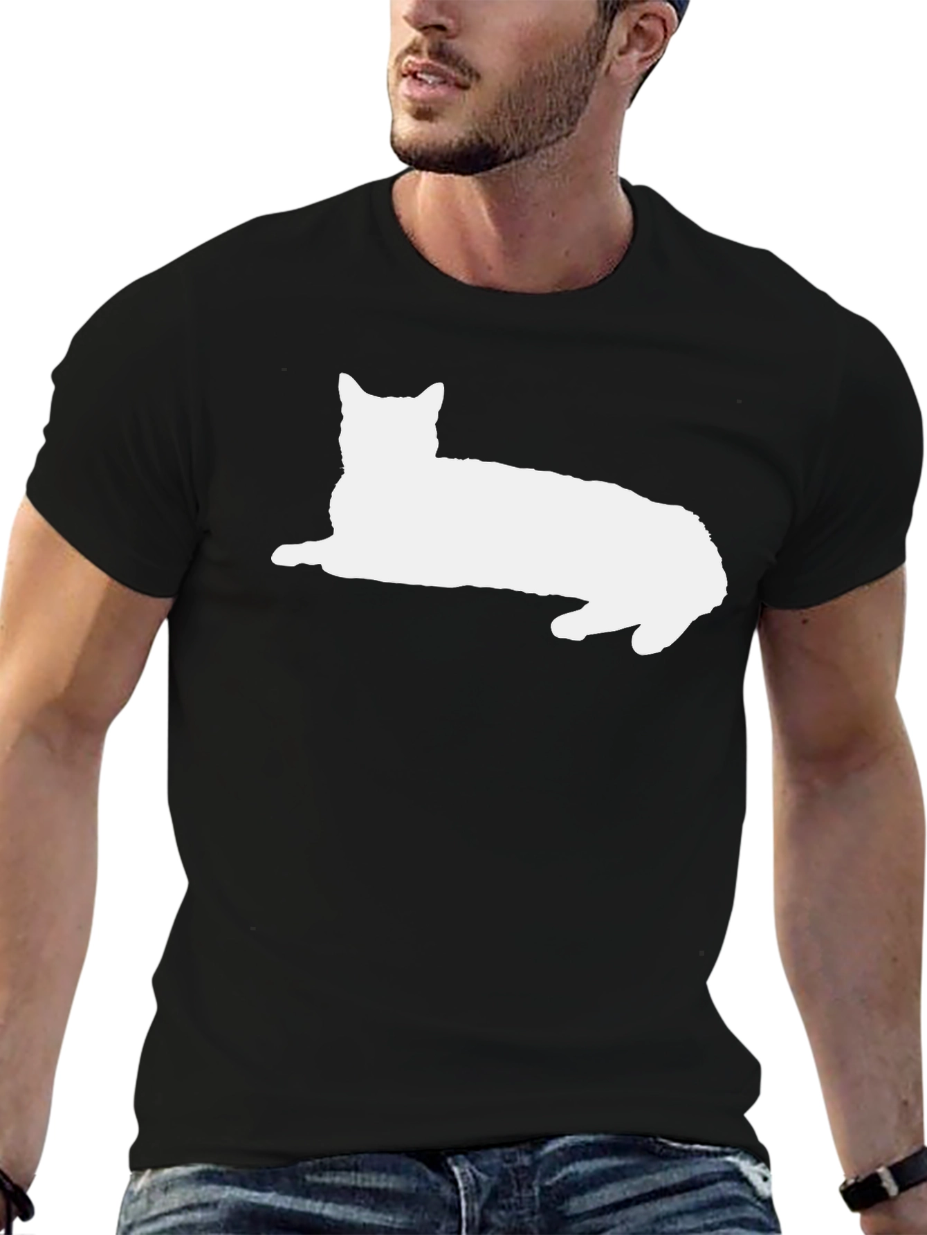 Black Cat Silhouette Black T-Shirt view 6