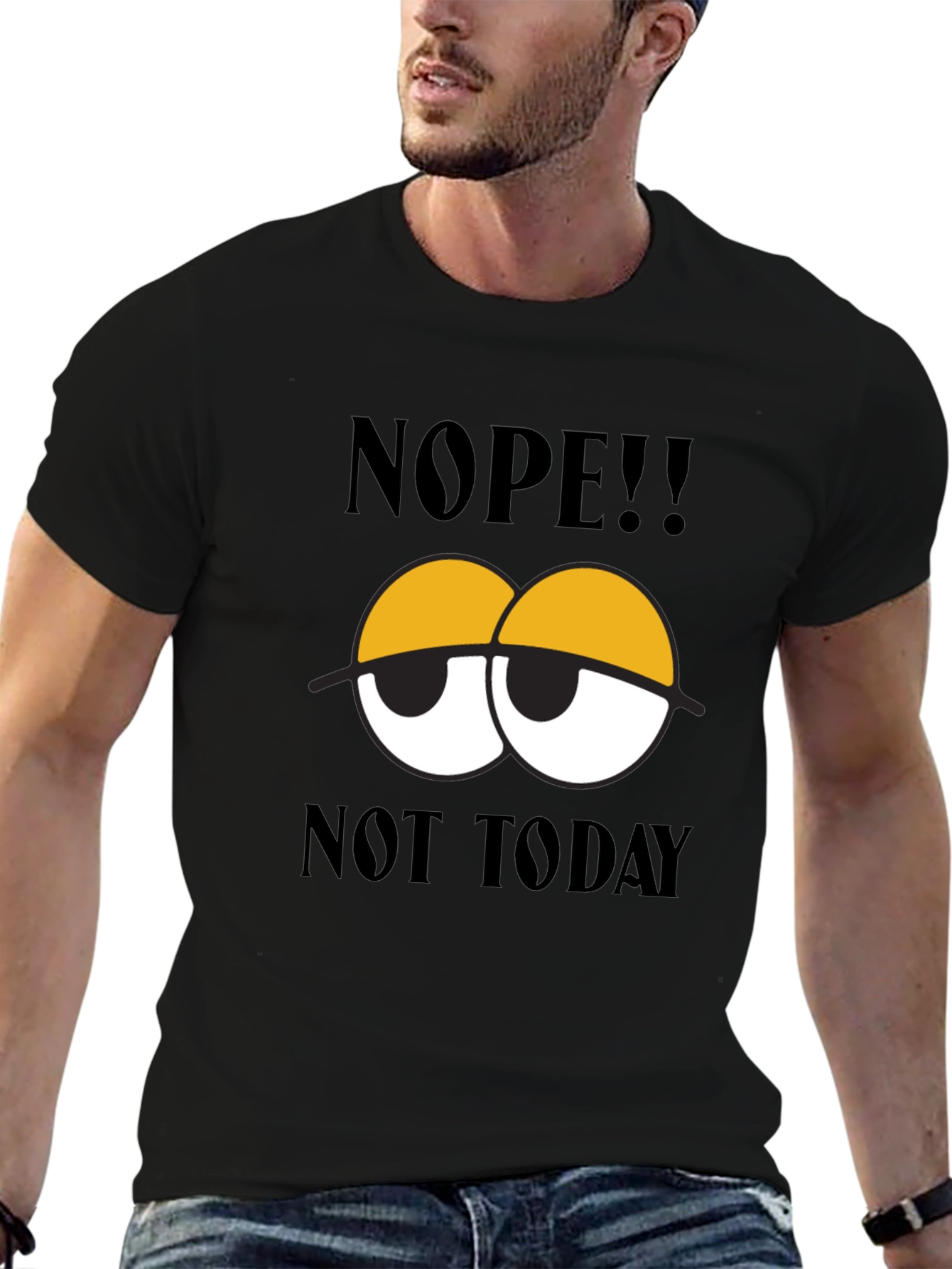 Black Nope Not Today Graphic Tee - Men's Black Cotton T-Shirt view 6