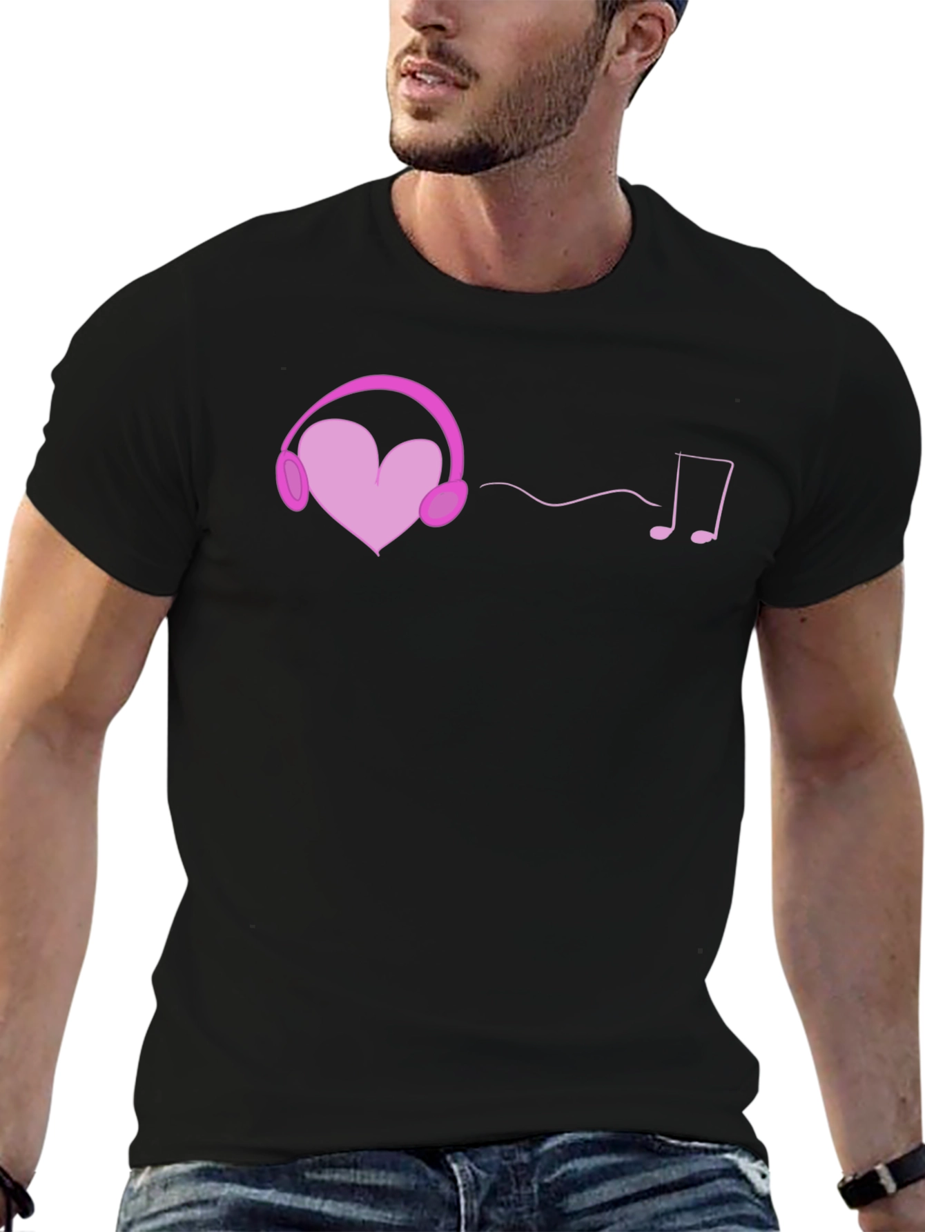 Black Heart Headphones Graphic Tee - Music Lover T-Shirt view 6
