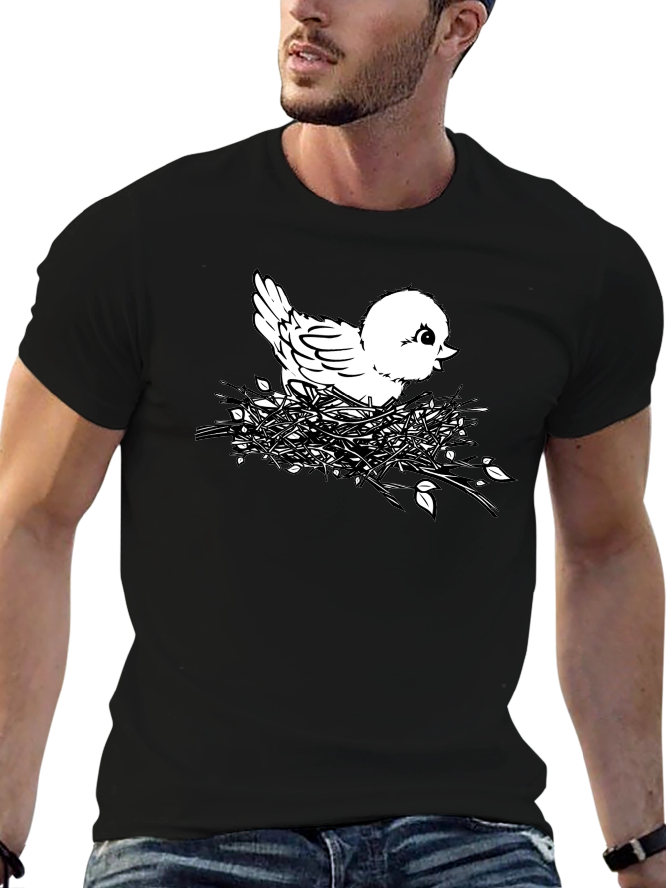 Black Cute Chick in Nest Graphic T-Shirt - Black view 6