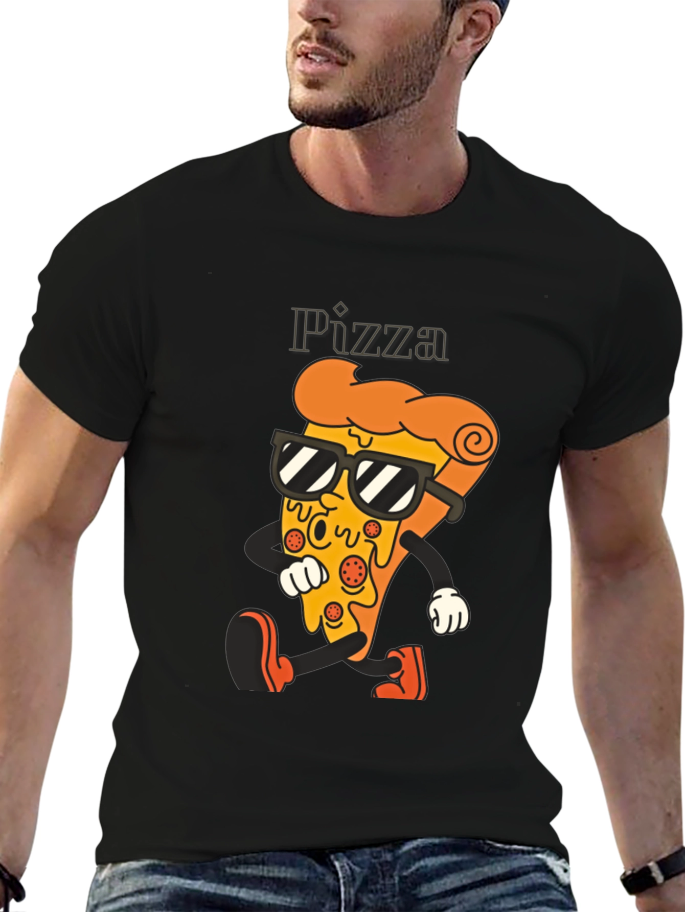 Black Cool Pizza Slice Graphic Tee - Black T-Shirt view 6