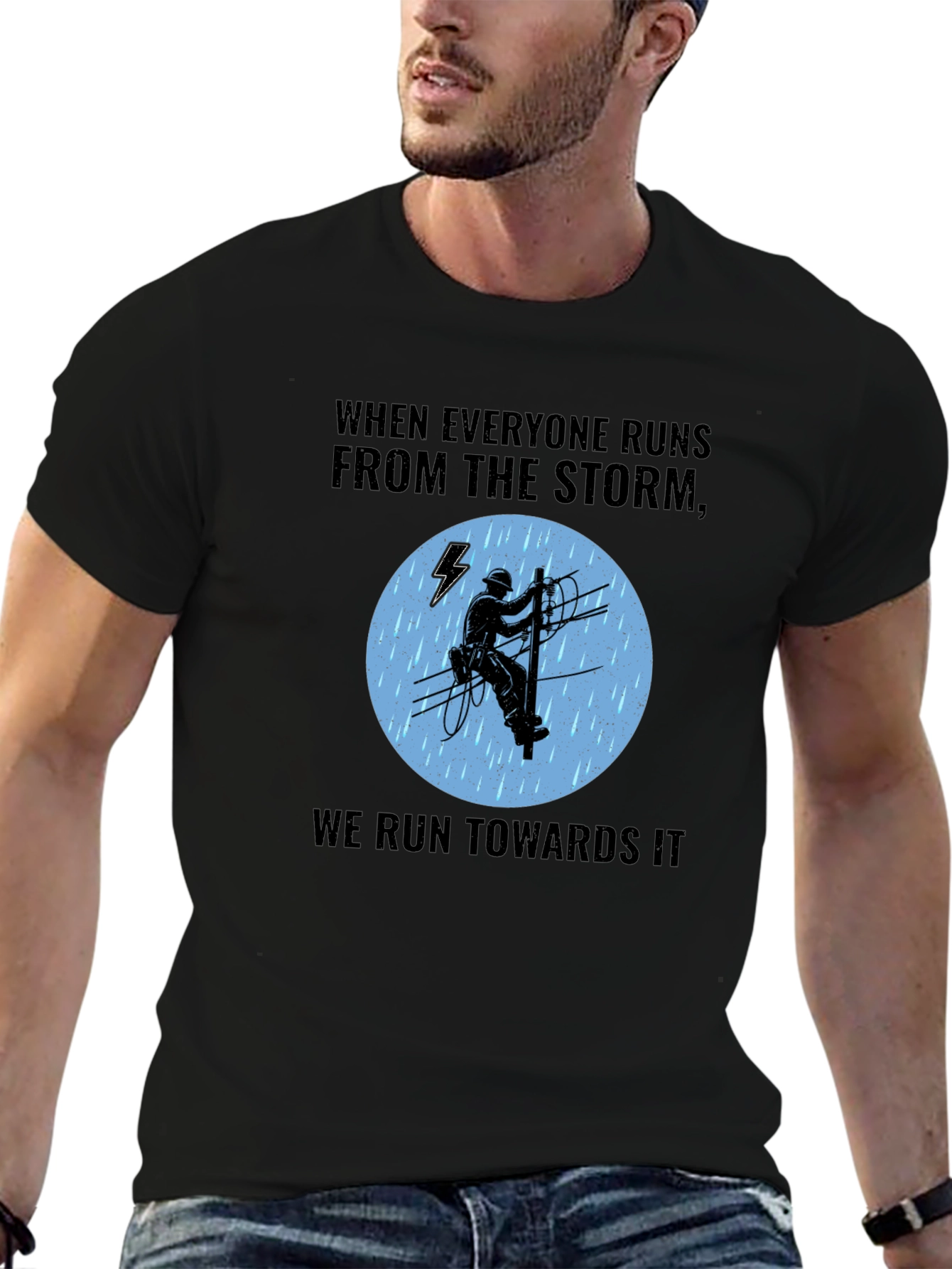 Black Storm Chaser Lineman T-Shirt view 6