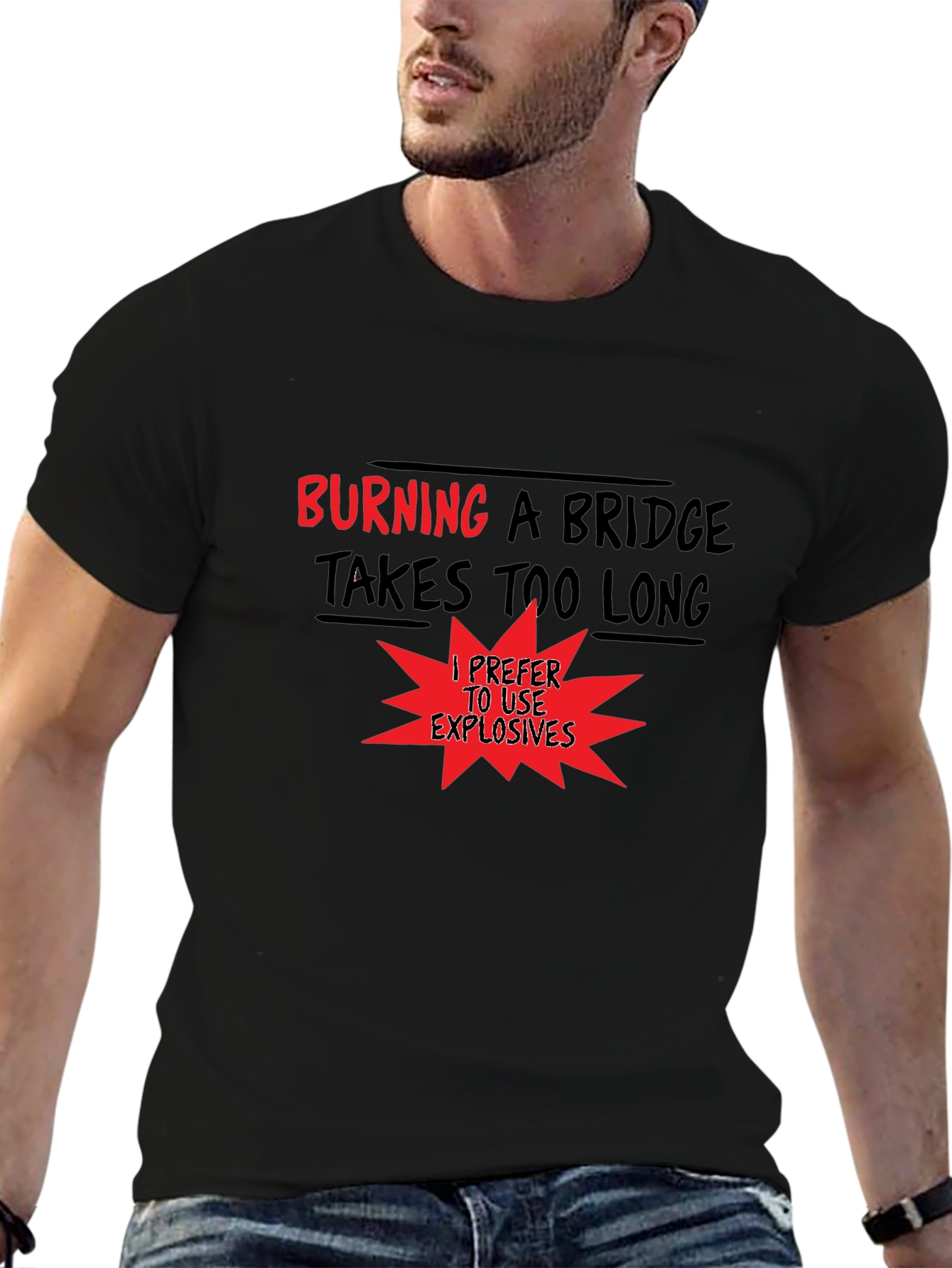 Black Burning Bridges Funny Graphic Tee view 6