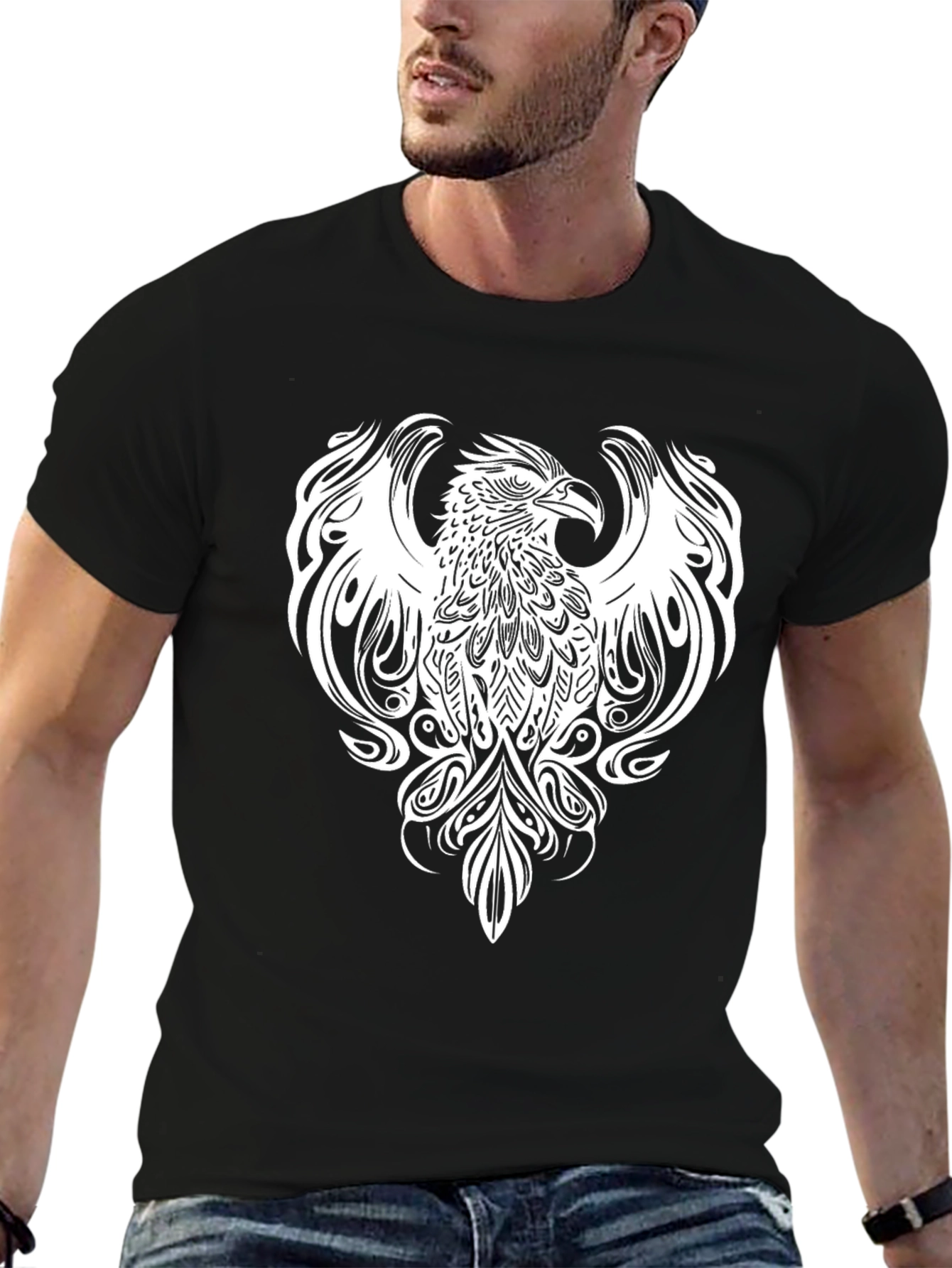 Black Phoenix Graphic Tee - Stylish Black Cotton Blend Shirt view 6