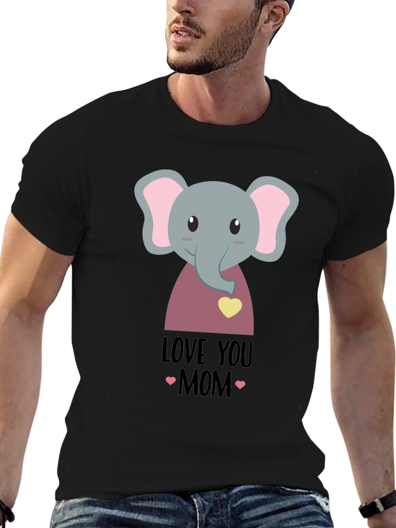 Black Love You Mom Elephant Graphic T-Shirt view 6