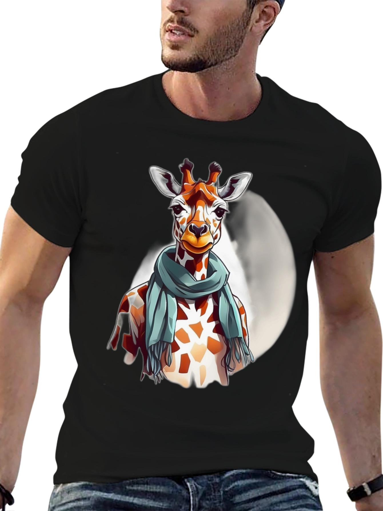 Black Giraffe Scarf Graphic Tee - Unique Design view 6