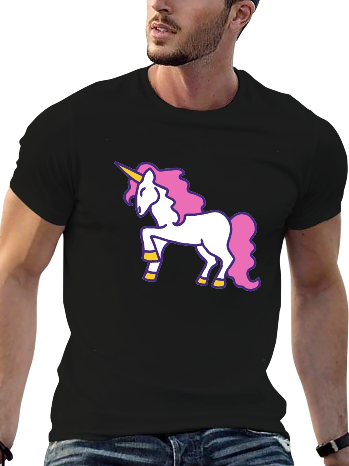 Black Unicorn Graphic Tee - Black Cotton T-Shirt view 6