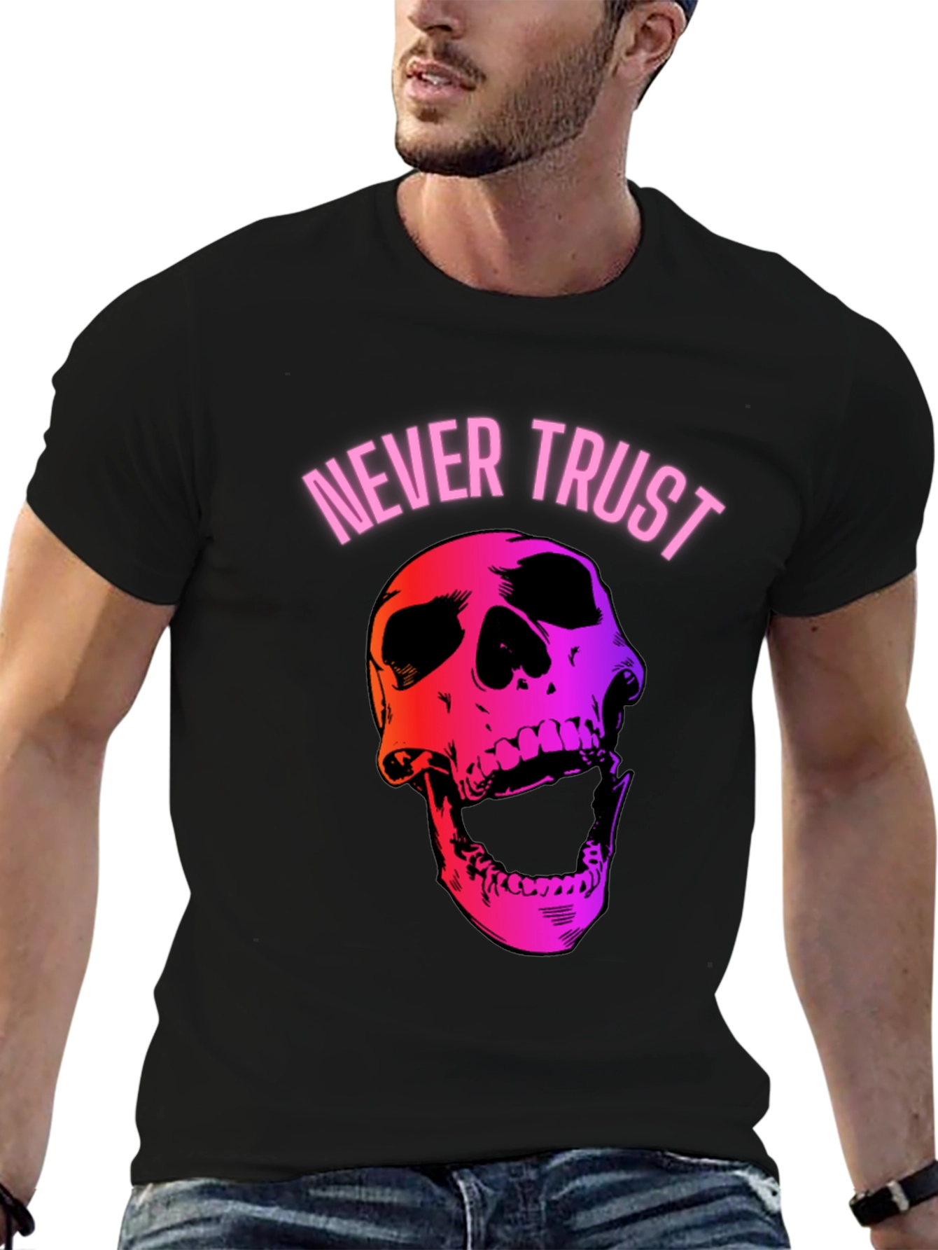 Black Never Trust Skull Graphic Tee view 6