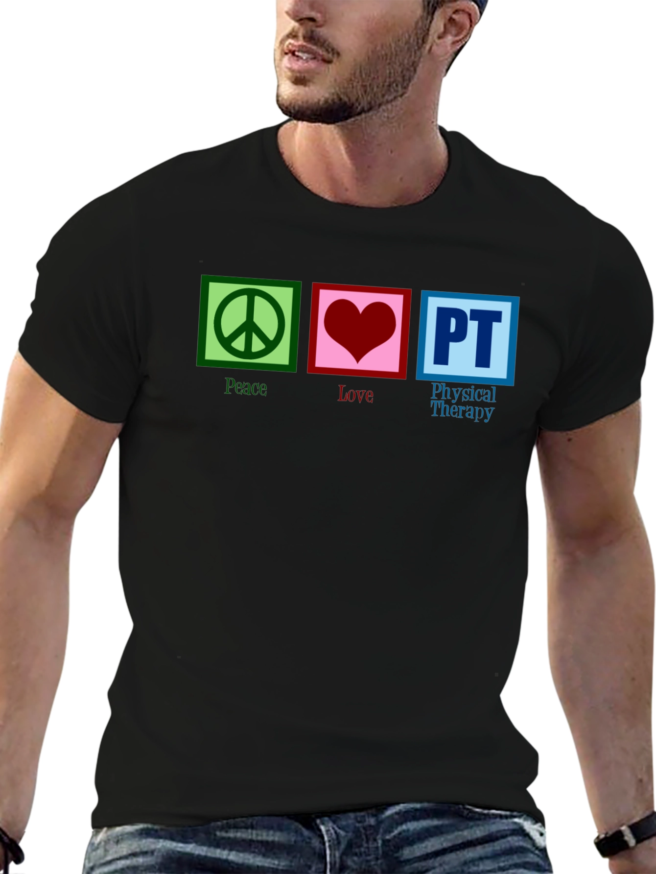 Black Peace Love PT Therapy T-Shirt view 6