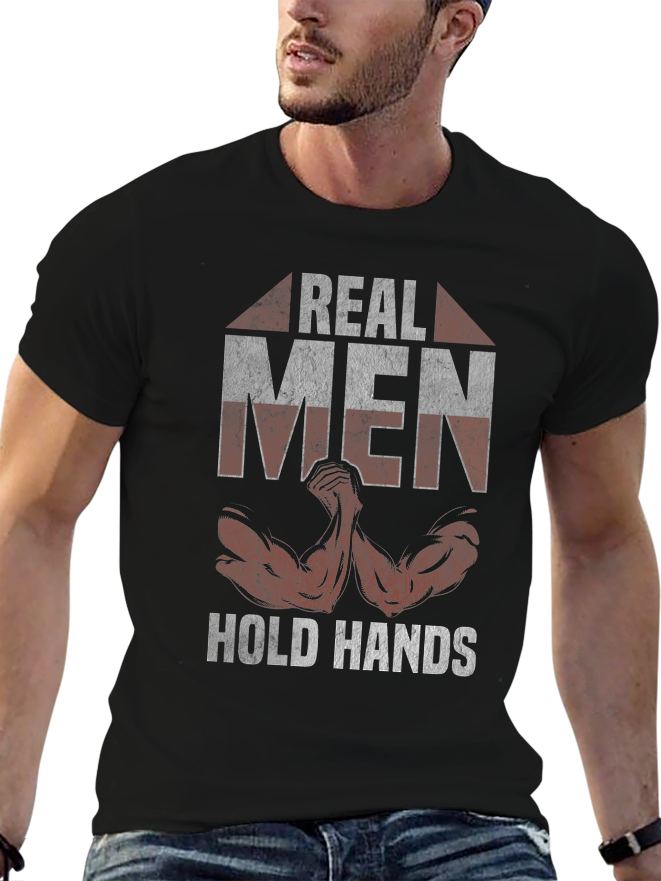 Black Real Men Hold Hands Graphic T-Shirt view 6