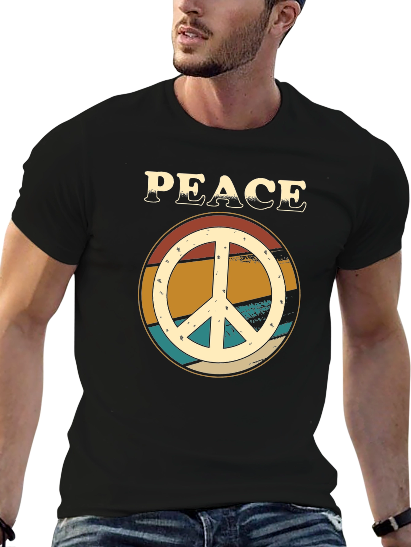 Black Peace Sign Retro Graphic Tee - Black view 6
