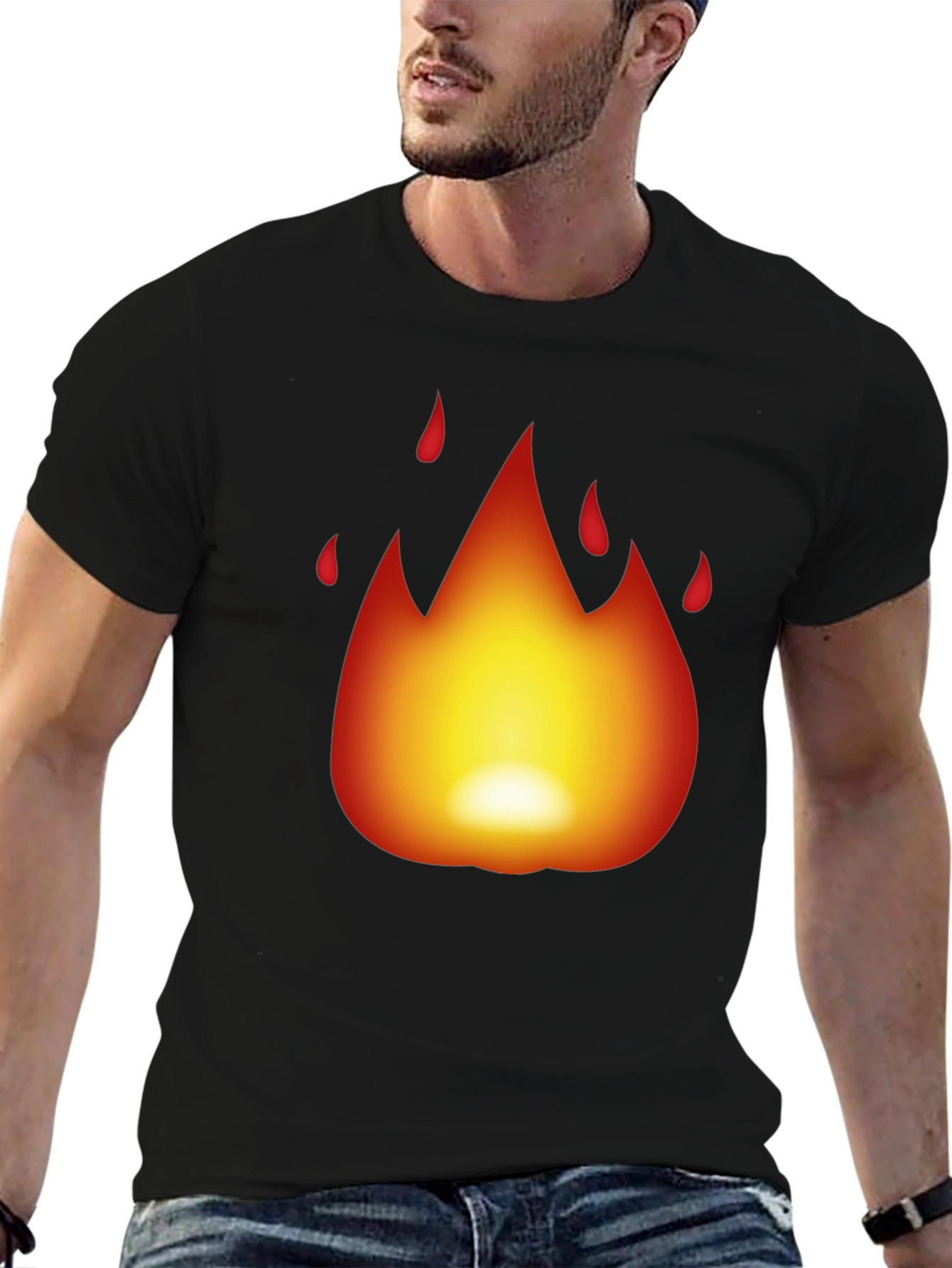 Black Fiery Flame Graphic Black T-Shirt view 6