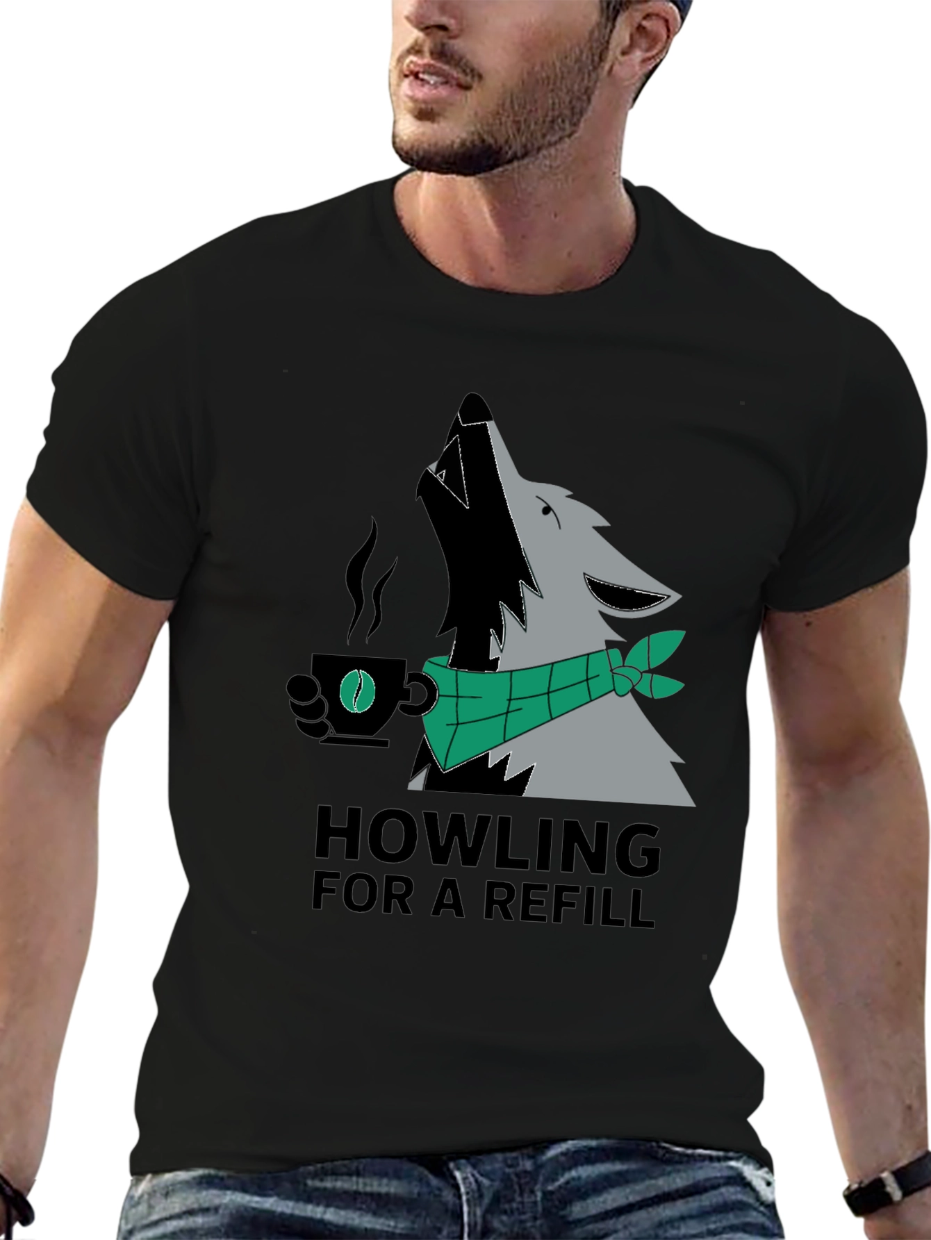 Black Howling For A Refill Wolf Coffee T-Shirt view 6