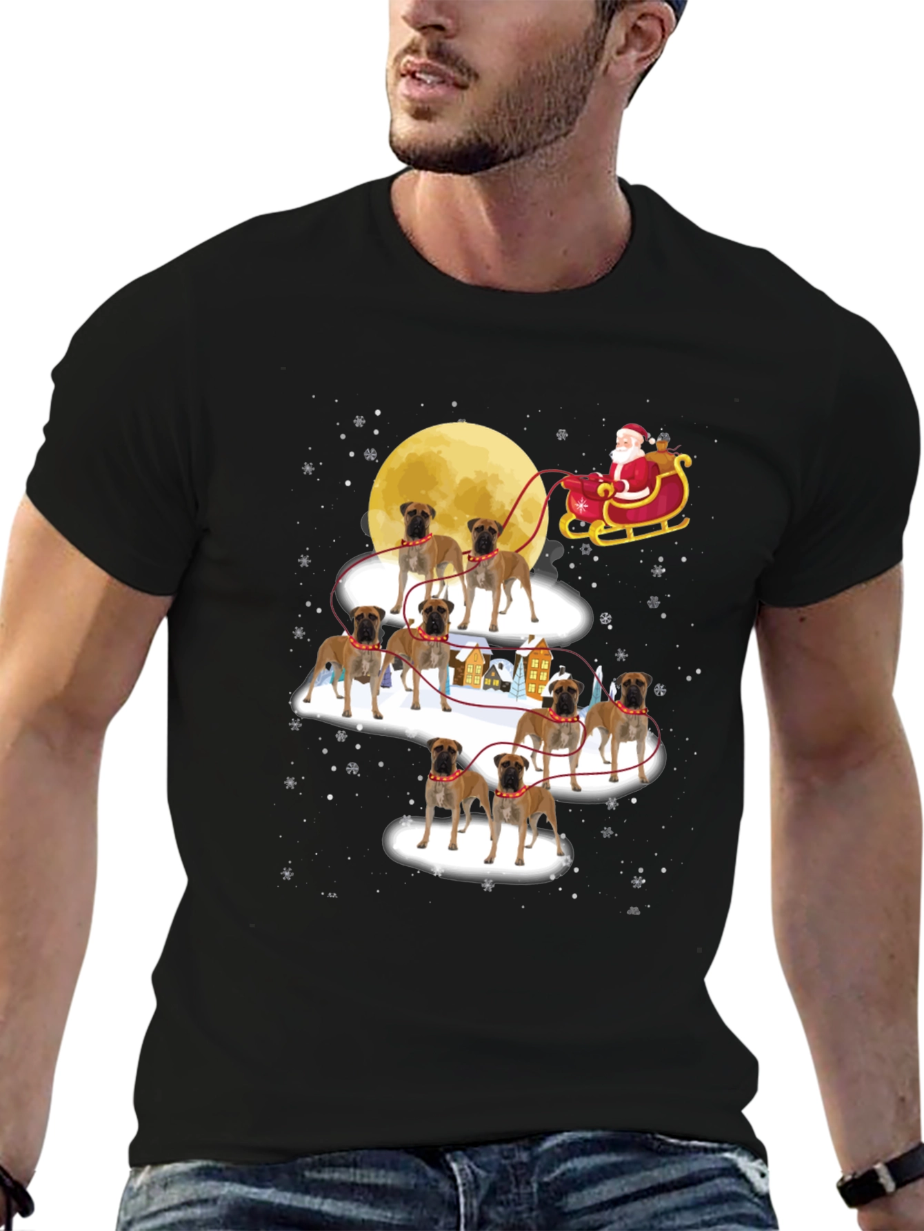 Black Boxer Dog Santa Christmas T-Shirt view 6