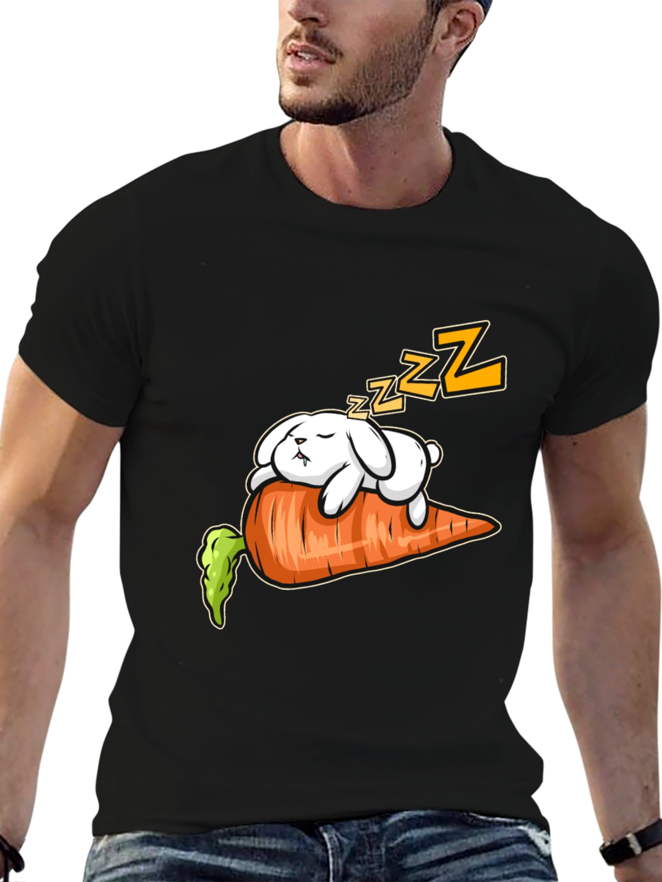 Black Sleeping Bunny on Carrot Graphic Tee view 6