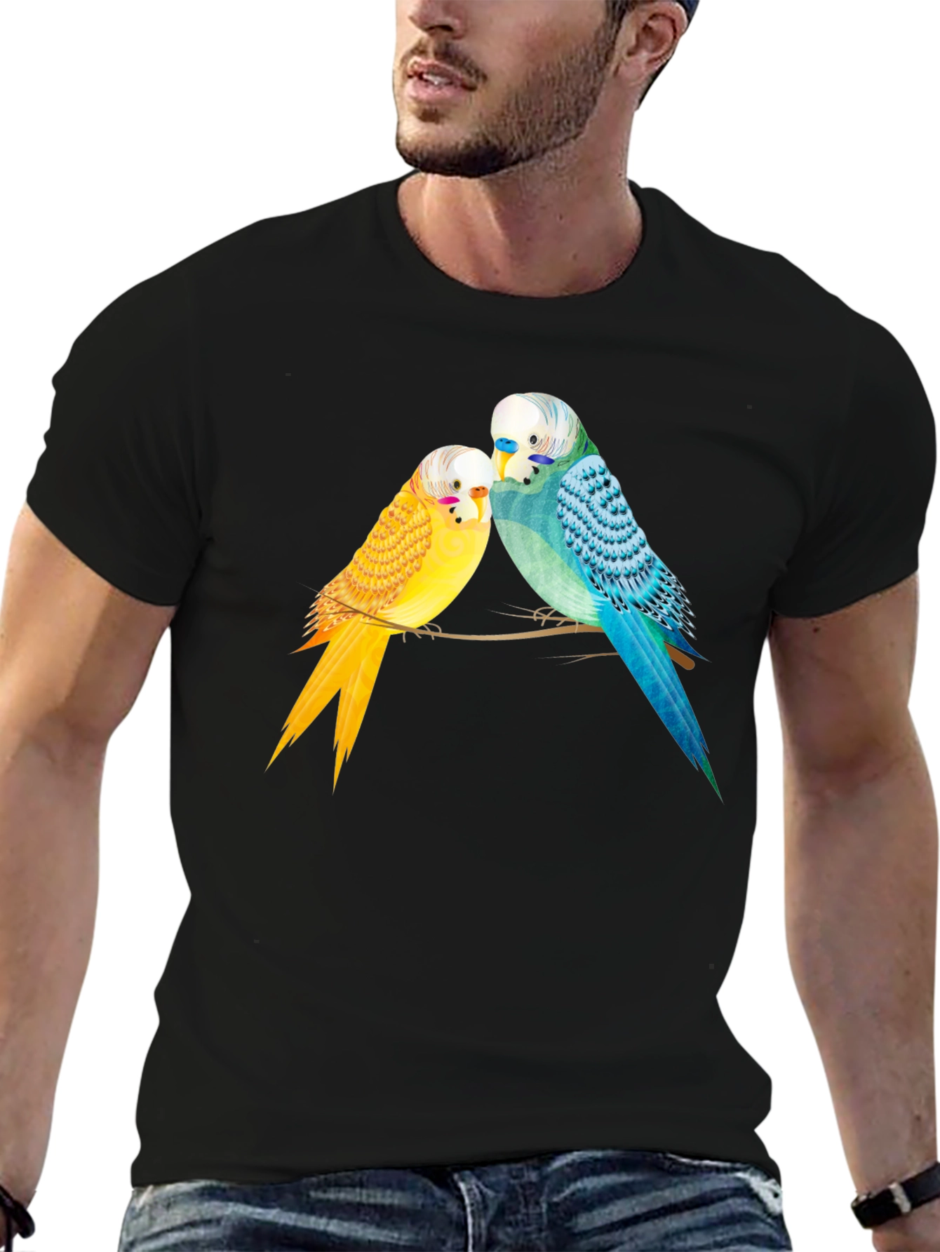 Black Budgie Bird Graphic Tee -  Cute Parakeet Lovers T-Shirt view 6