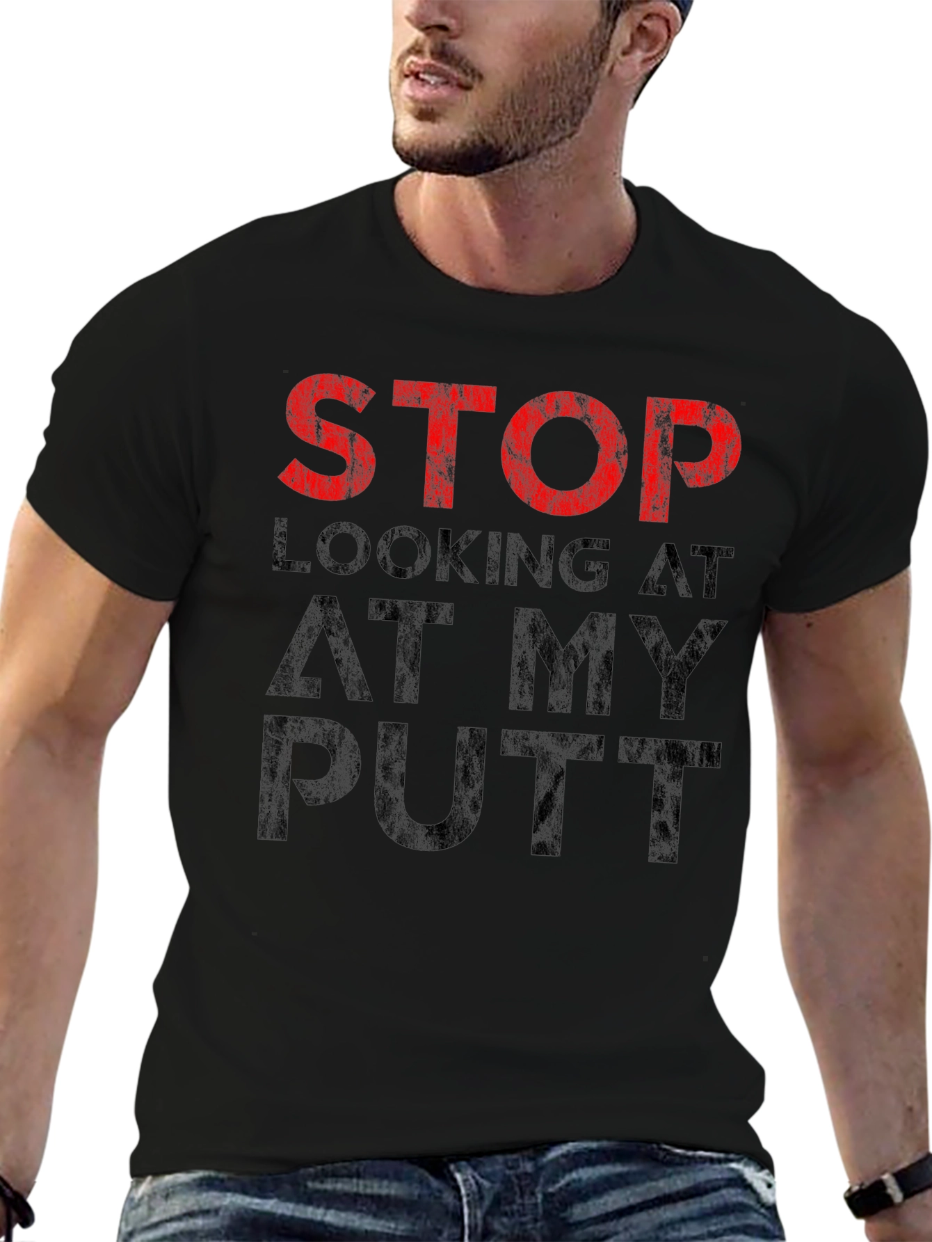 Black Stop Looking At My Putt T-Shirt - Funny Golf Tee view 6