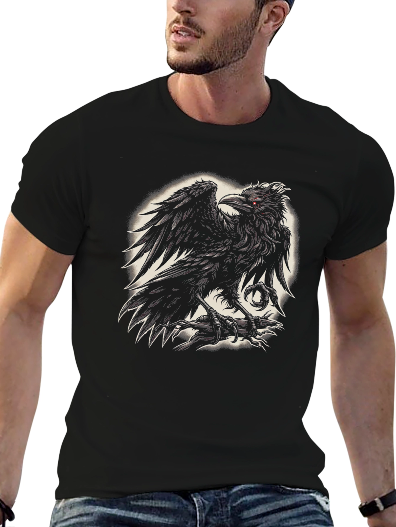 Black Raven Graphic Tee - Black Crew Neck T-Shirt view 6