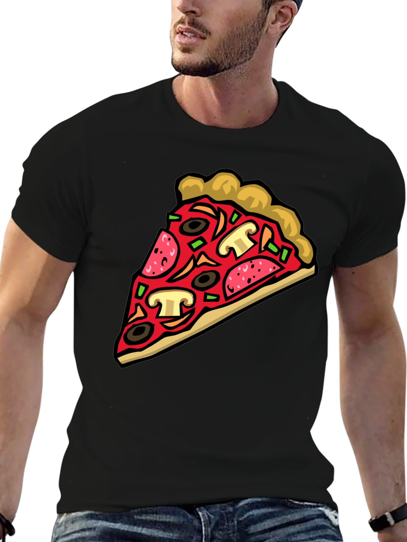Black Pizza Slice Graphic Tee - Black Crew Neck view 6