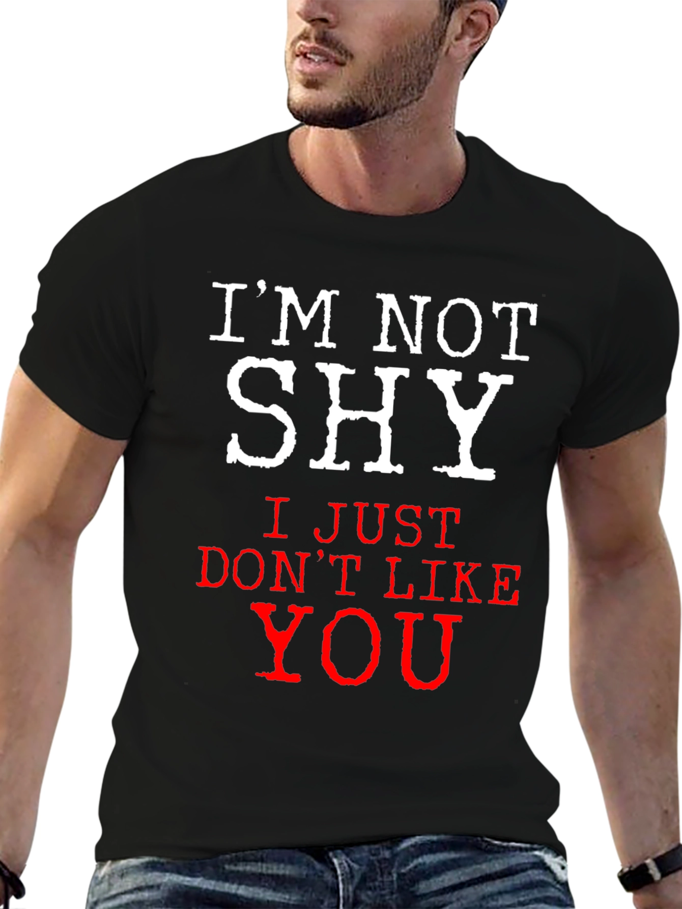 Black I'm Not Shy Funny Graphic T-Shirt view 6