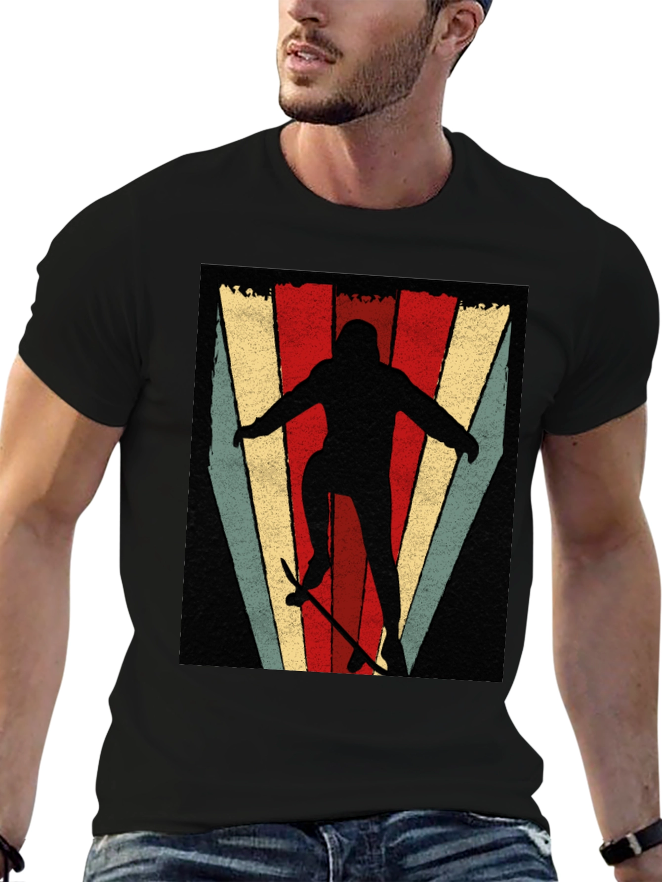 Black Retro Skateboarder Graphic T-Shirt view 6