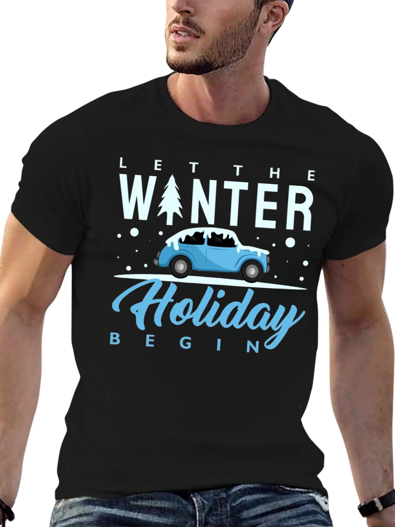 Black Winter Holiday Tee: Let the Holiday Begin Shirt view 6