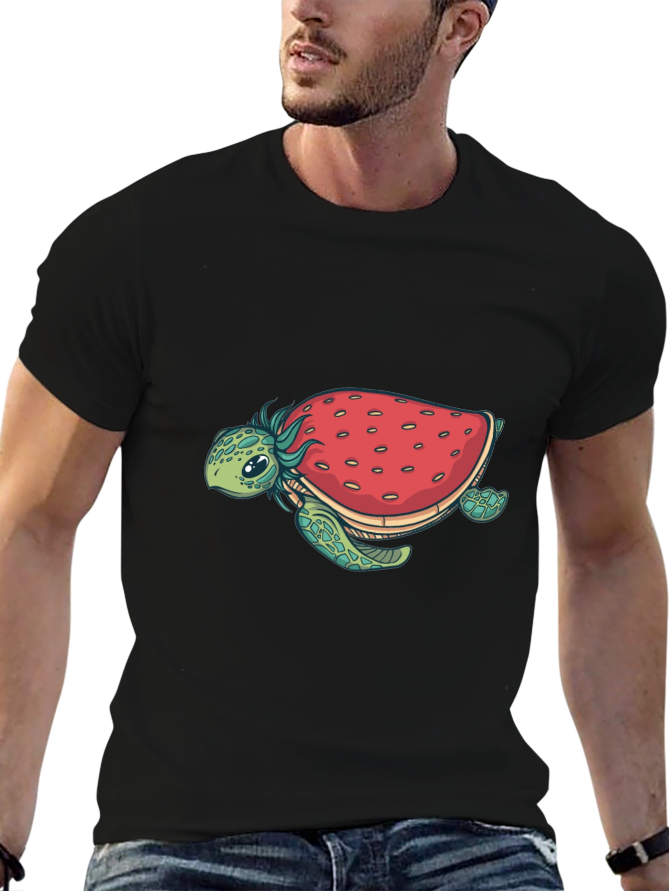 Black Strawberry Turtle Graphic Tee - Black Cotton Blend view 6