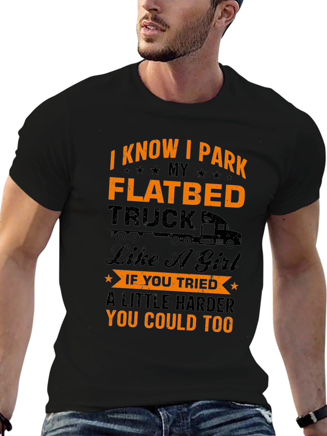 Black Funny Flatbed Truck Driver T-Shirt view 6
