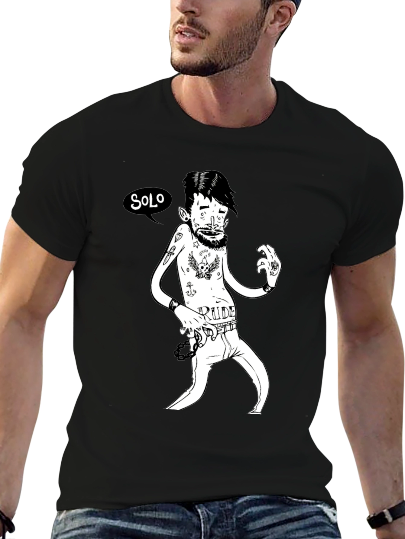 Black Solo Rude Tattoo T-Shirt view 6