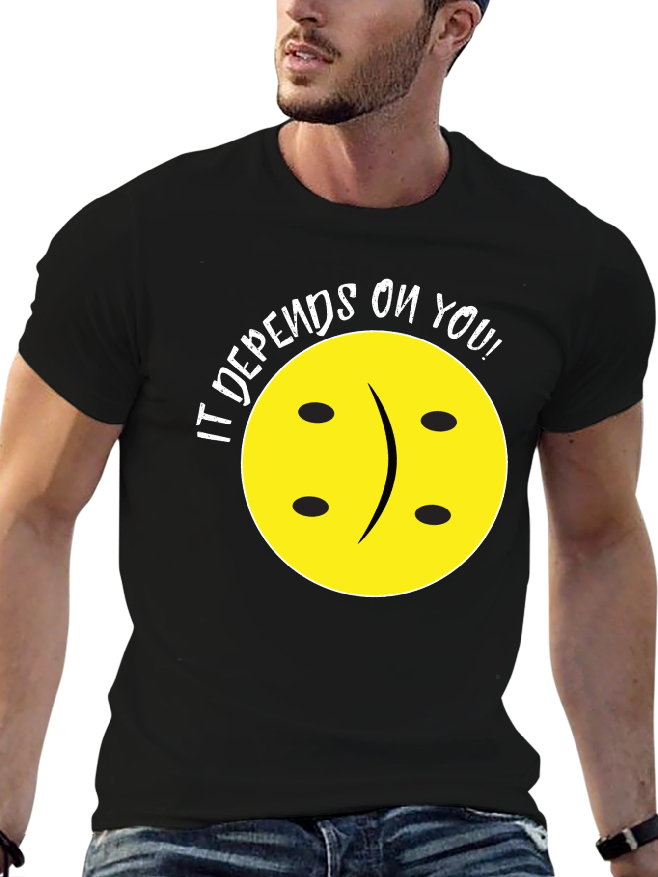 Black Depends On You T-Shirt - Funny Graphic Tee view 6