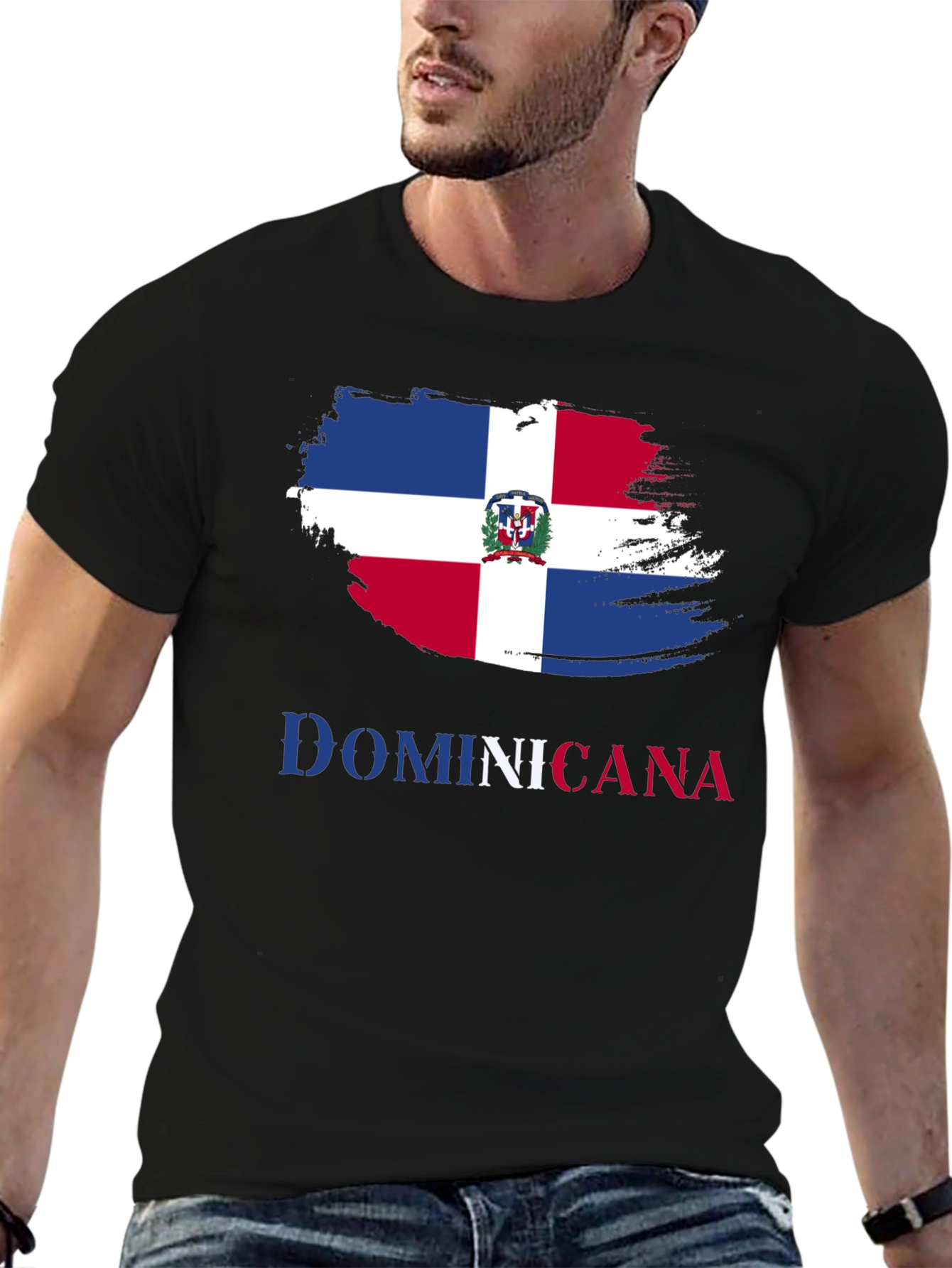Black Dominicana Flag T-Shirt - Men's Short Sleeve Tee view 6