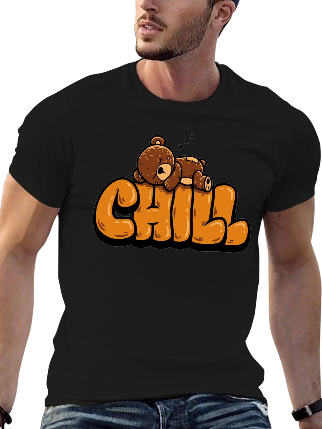 Black Chill Bear T-Shirt - Relaxed Style view 6