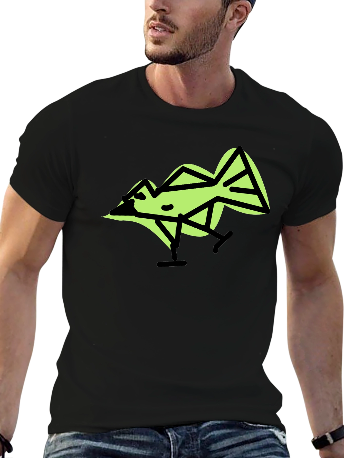 Black Geometric Bird Graphic T-Shirt view 6