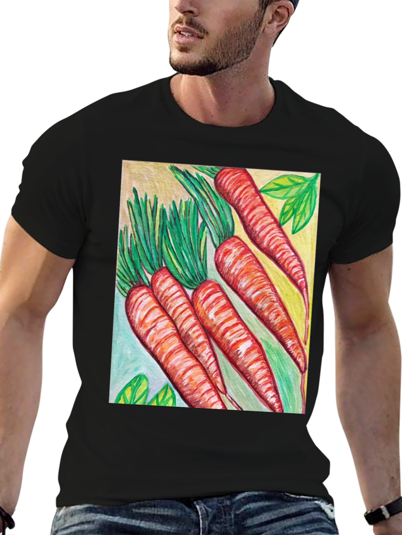 Black Carrot Art Graphic Tee - Quirky Unisex T-Shirt view 6