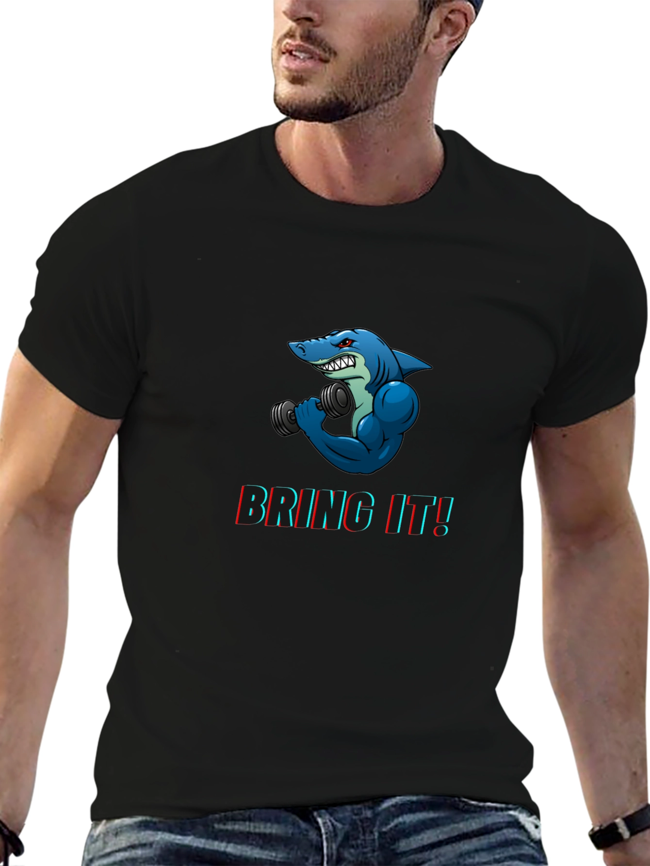 Black Shark Gym Black T-Shirt - "Bring It!" Graphic Tee view 6