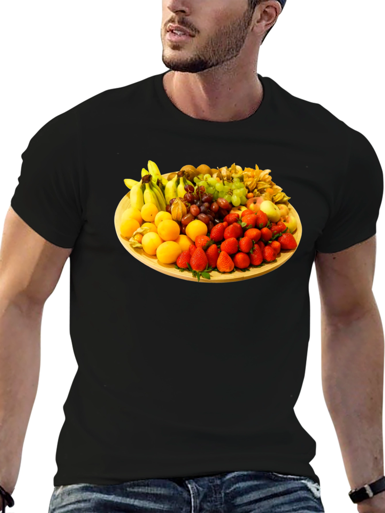 Black Fruit Platter Graphic Tee - Black Unisex T-Shirt view 6