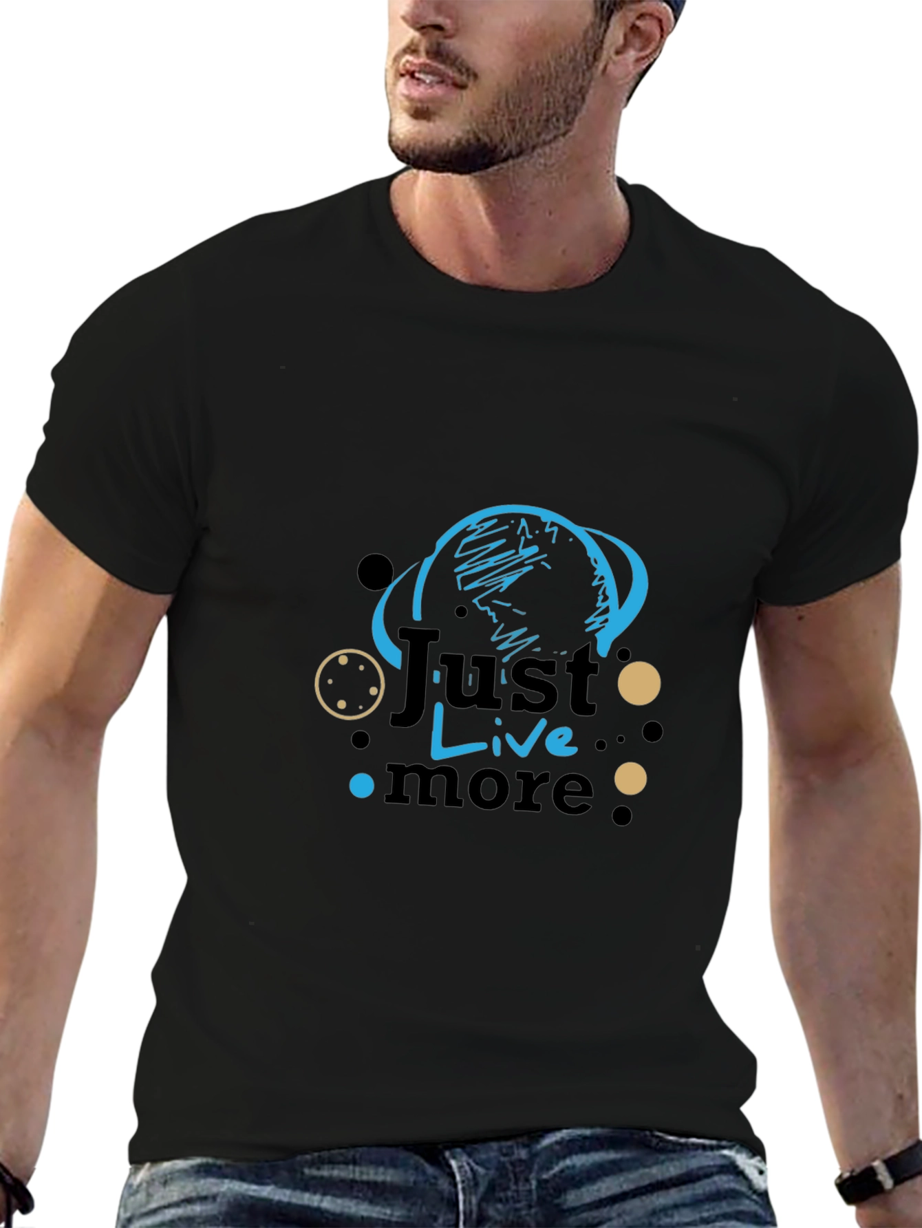 Black Just Live More Graphic Tee - Stylish Black T-Shirt view 6