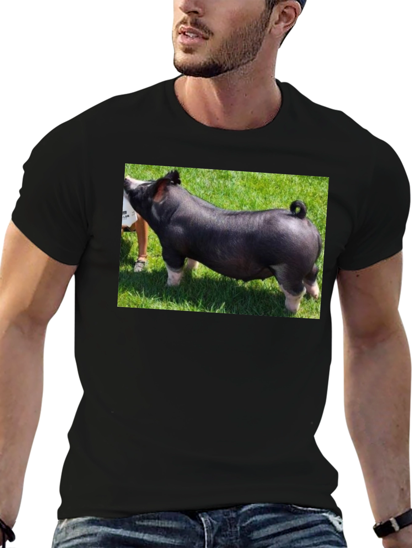 Black Black T-Shirt with Pig Graphic Tee view 6
