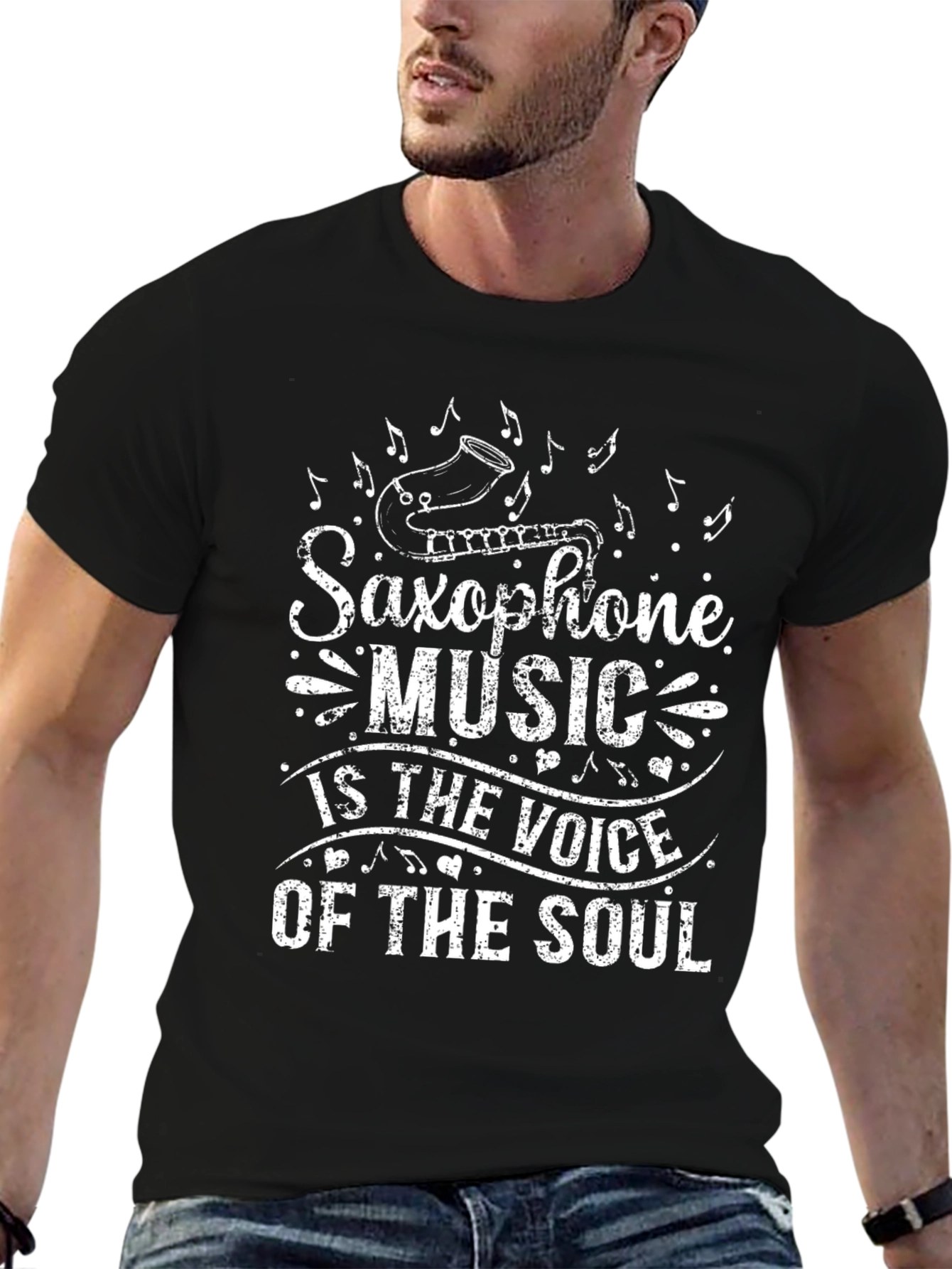 Black Saxophone Music Soul T-Shirt view 6
