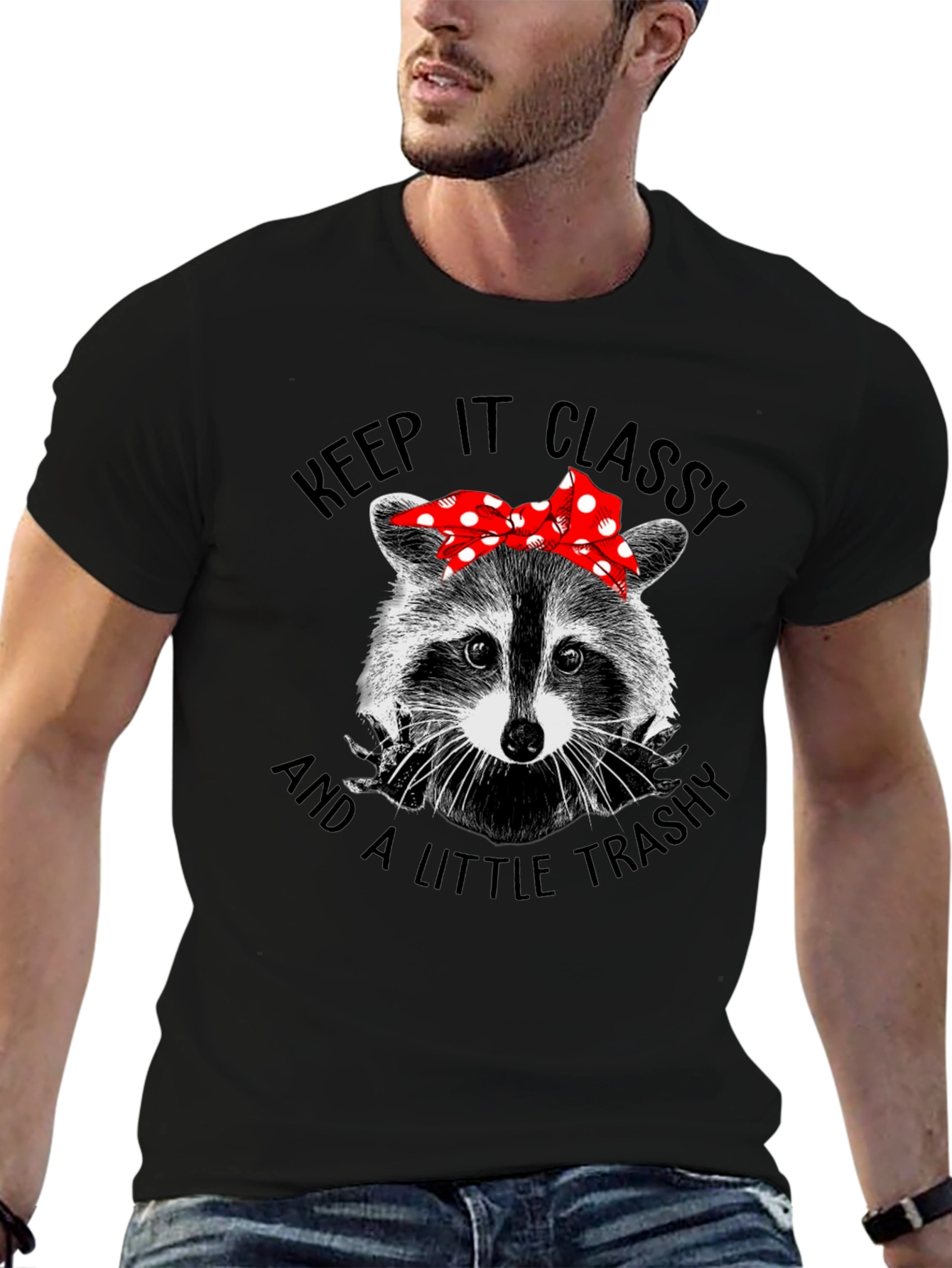 Black Classy Trashy Raccoon Graphic Tee view 6